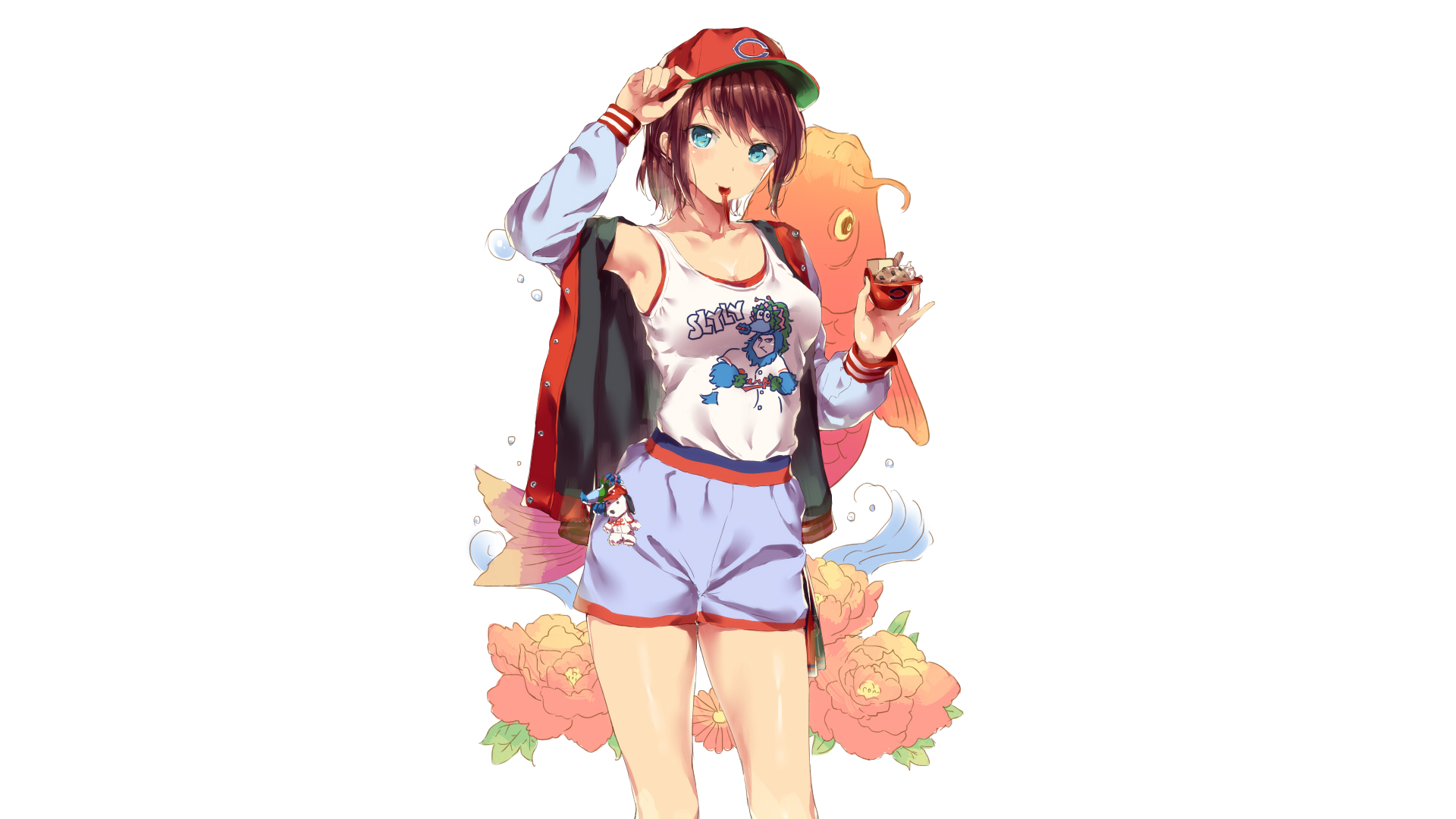 Anime girl in casual outfit holding a cupcake HD Wallpaper