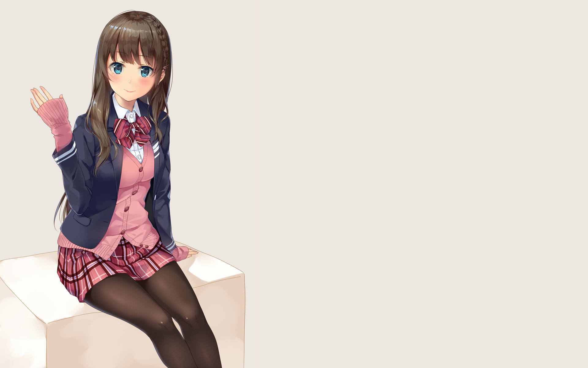 Anime girl in school uniform waving HD Wallpaper