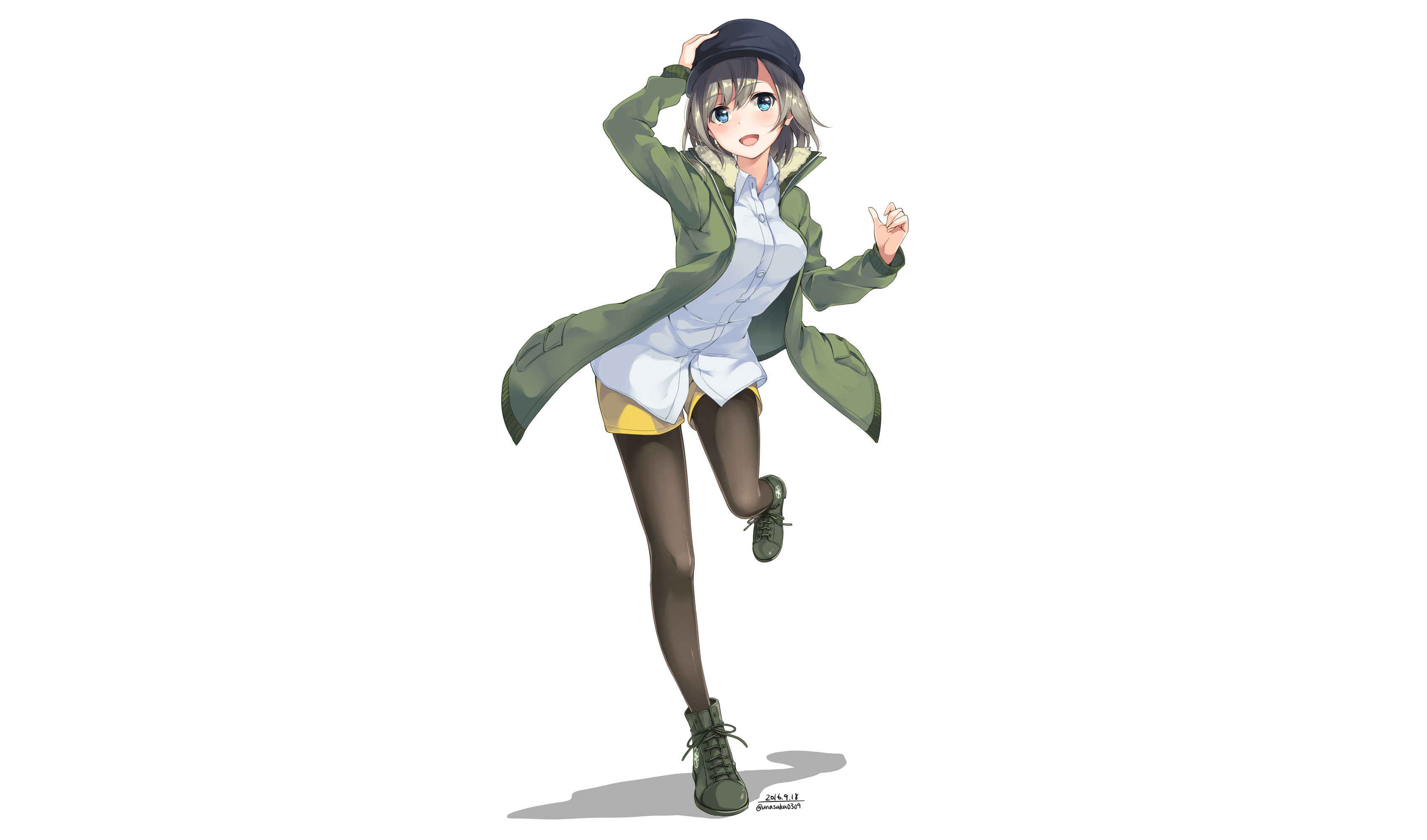 Anime girl in green coat and hat HD Wallpaper