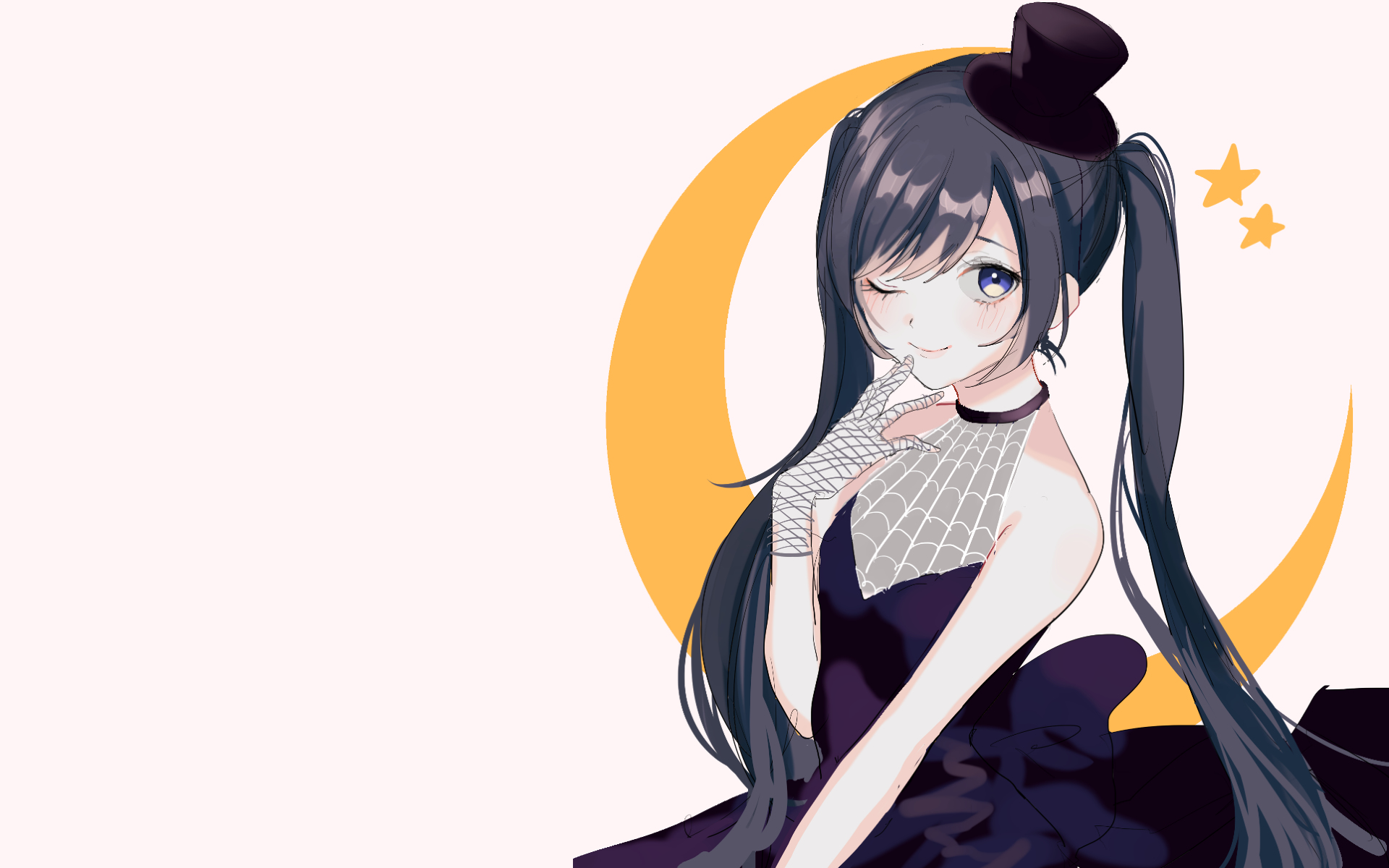 Anime girl with pigtails and a top hat HD Wallpaper