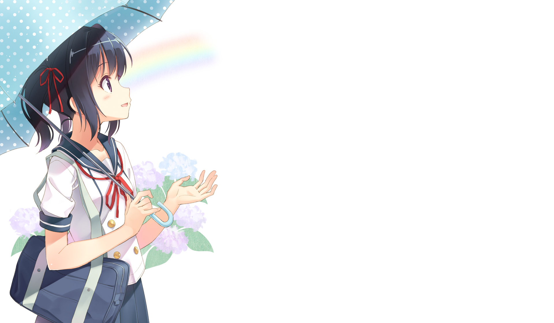Girl with umbrella and rainbow HD Wallpaper