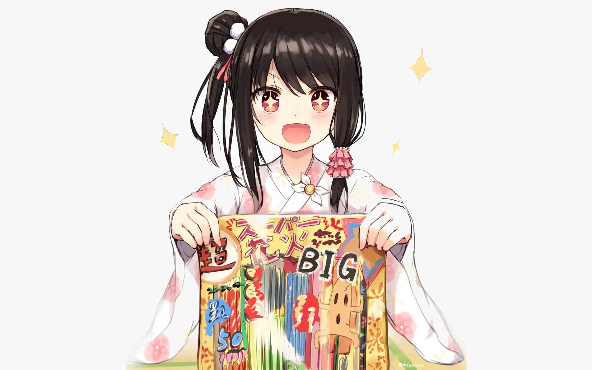 Girl in Yukata Holding Fireworks Box HD Wallpaper