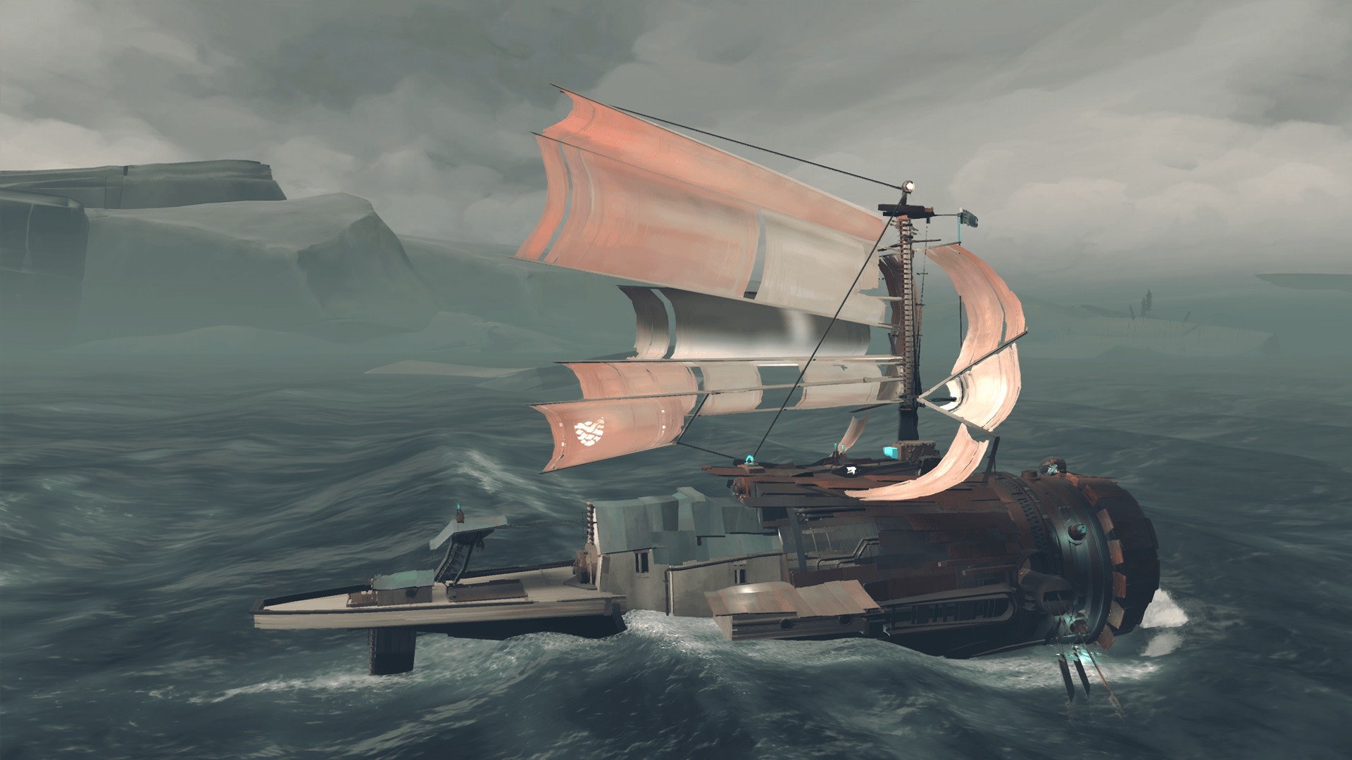 Changing Tides airship sailing on the sea HD Wallpaper
