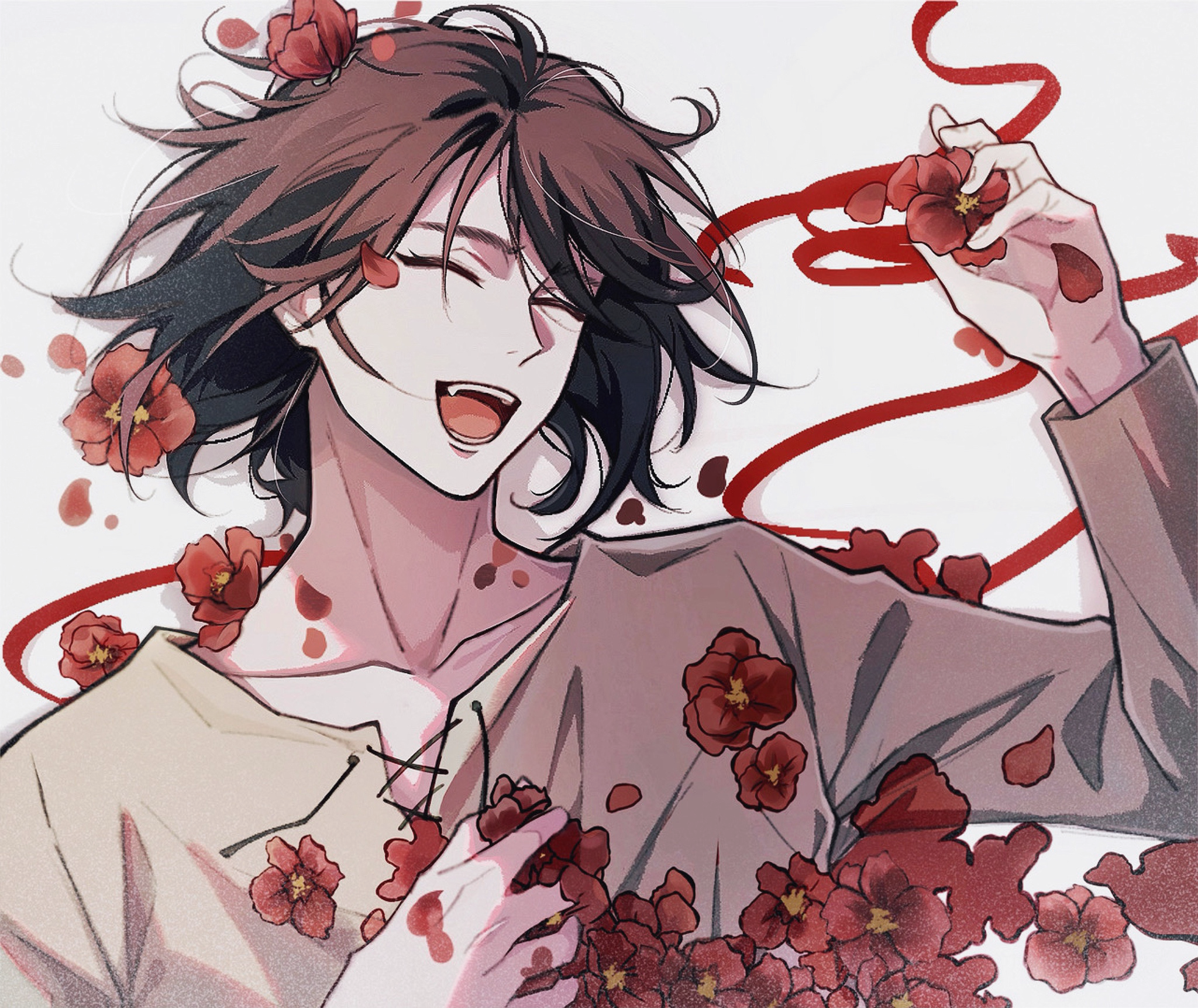 Eren Yeager from Attack On Titan surrounded by flowers HD Wallpaper