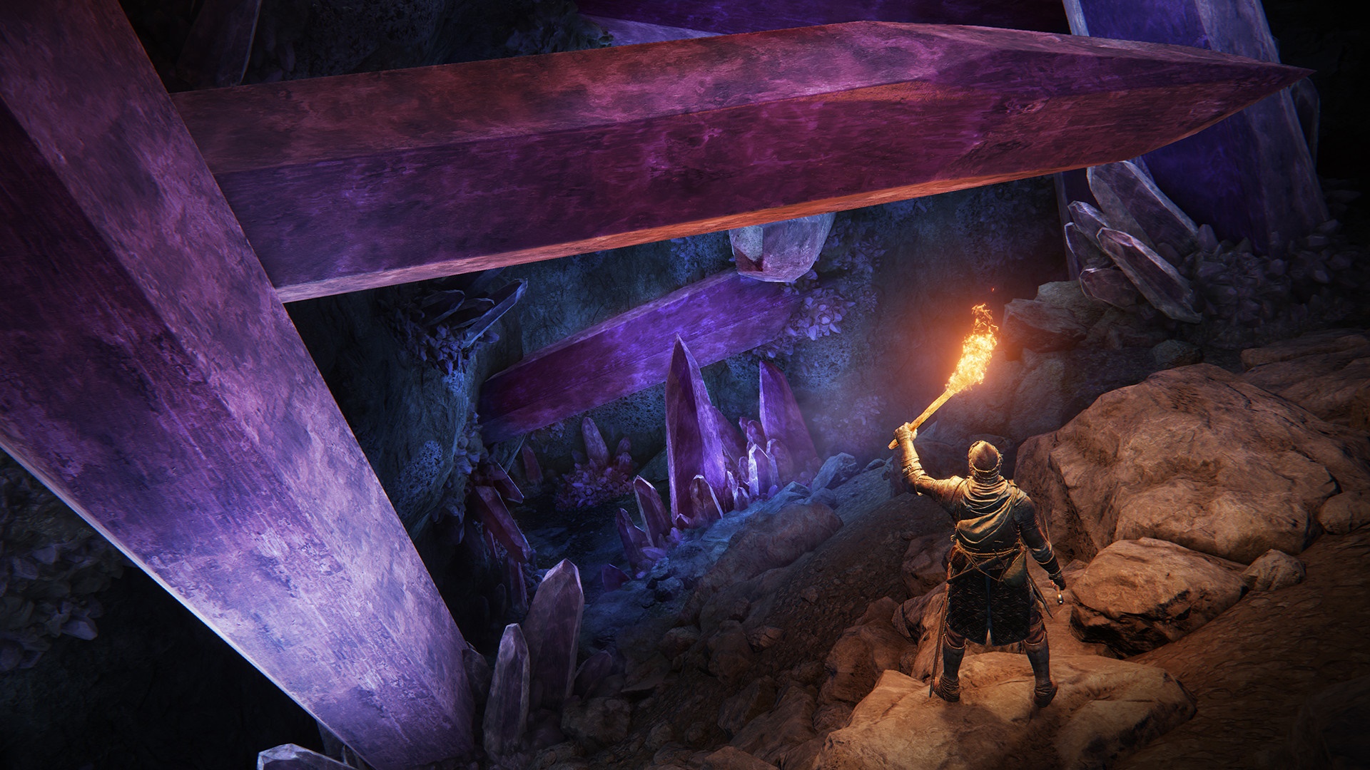 Elden Ring character in a crystal cave HD Wallpaper