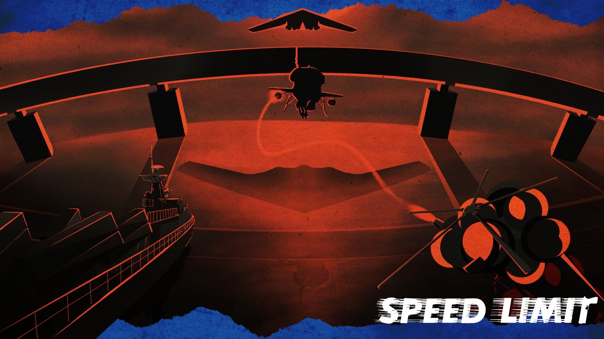 Military aircraft and ship with "SPEED LIMIT" text HD Wallpaper