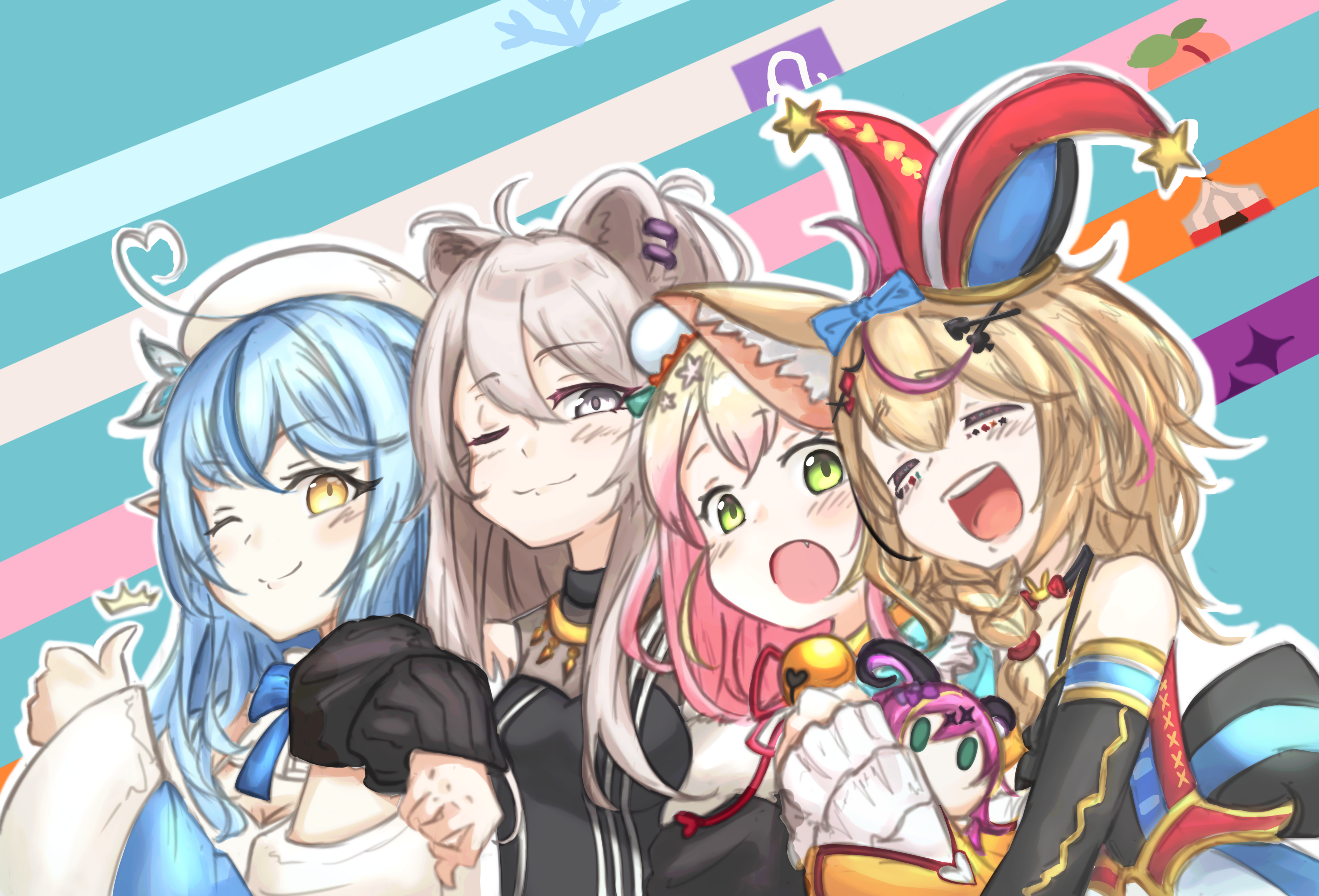 Yukihana Lamy, Shishiro Botan, Momosuzu Nene, Omaru Polka 4K HD Wallpaper