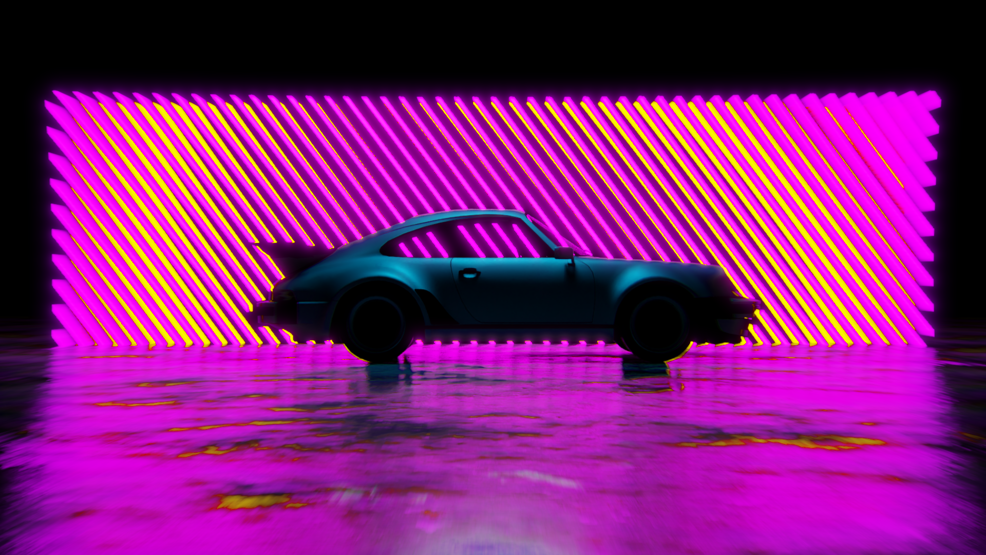 Porsche 90s car with neon lights HD Wallpaper