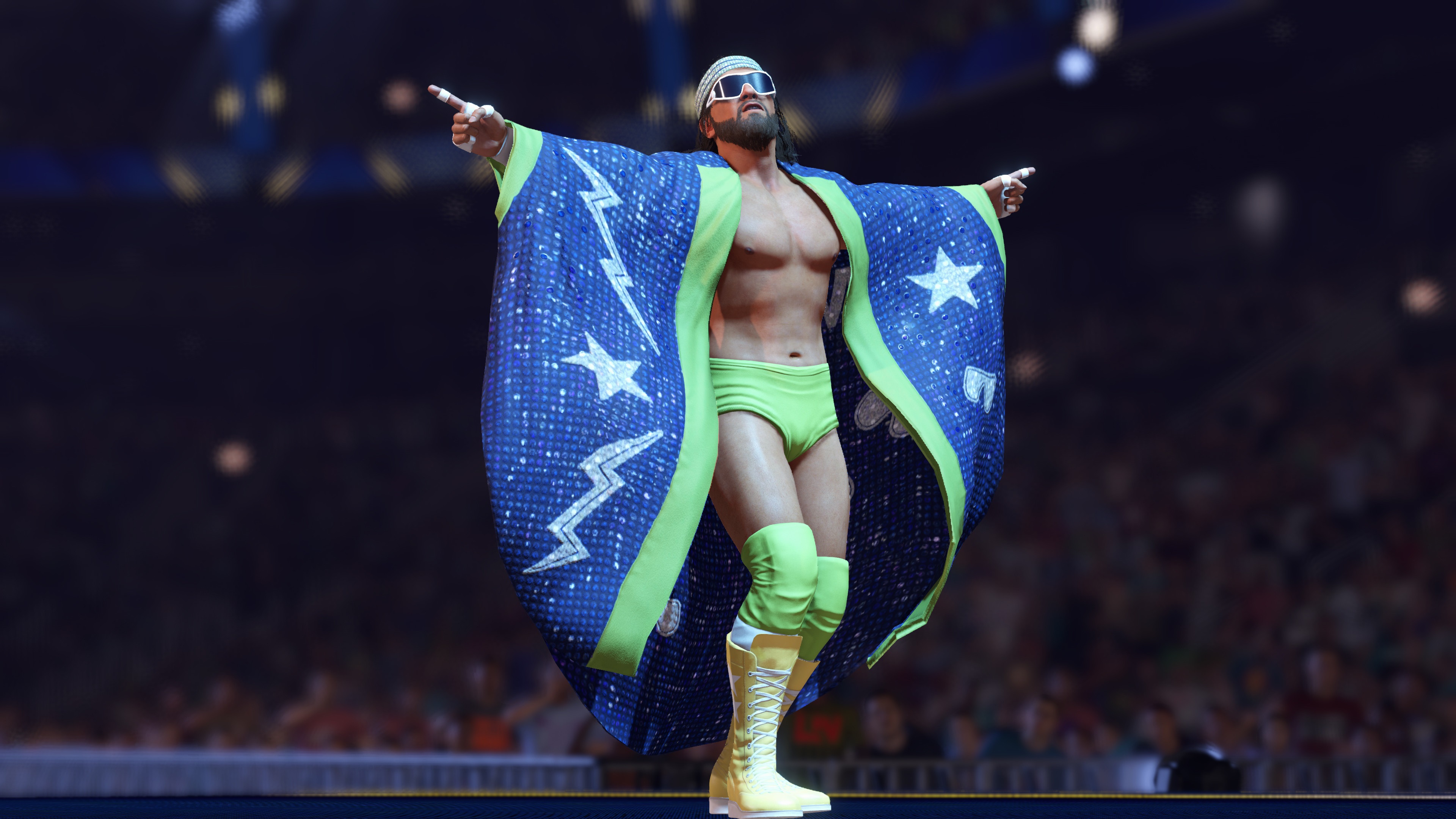 Wrestler in a blue robe with stars and lightning, WWE 2K22 4K HD Wallpaper
