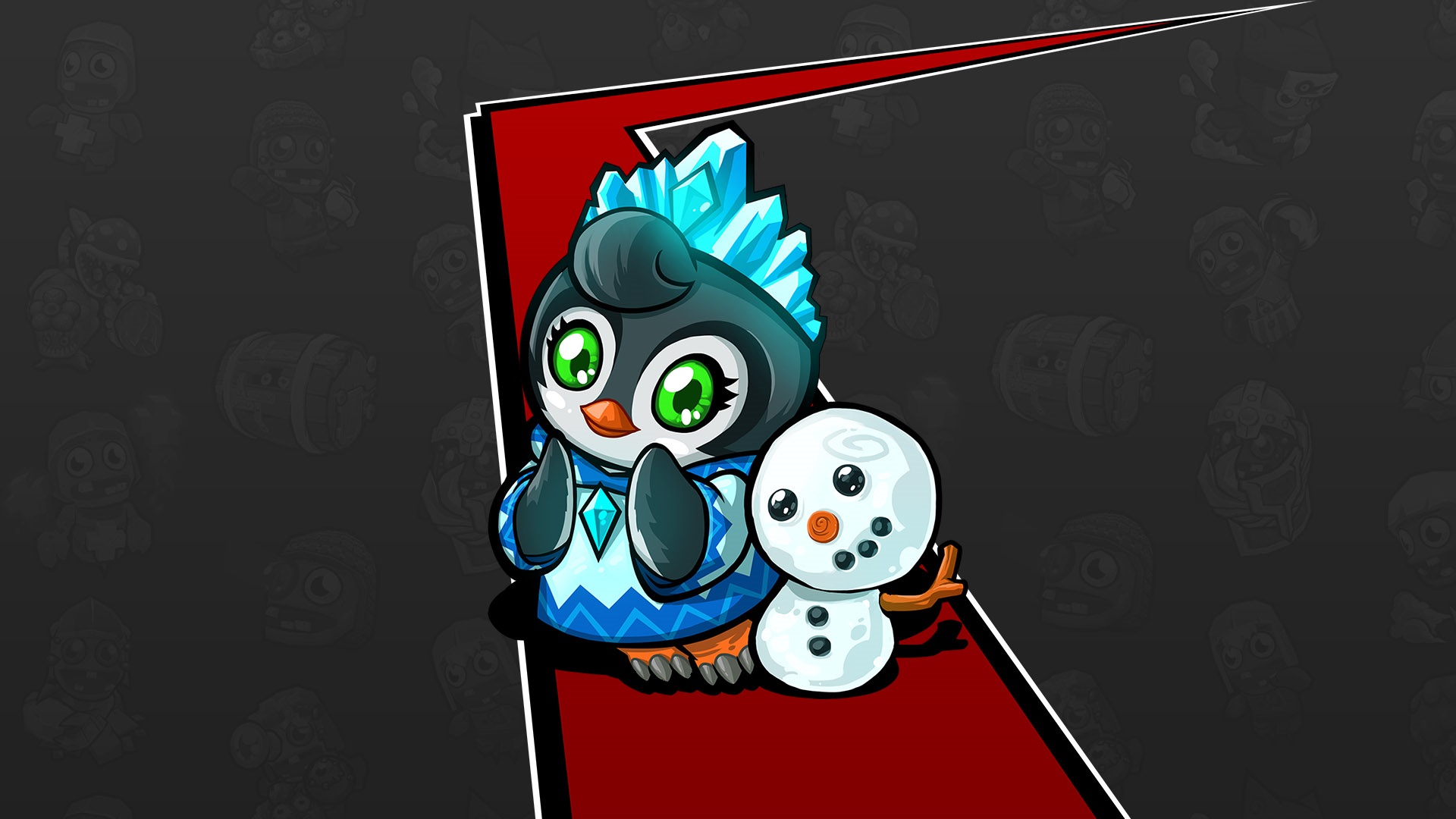 Penguin character with ice crystals and a snowman HD Wallpaper