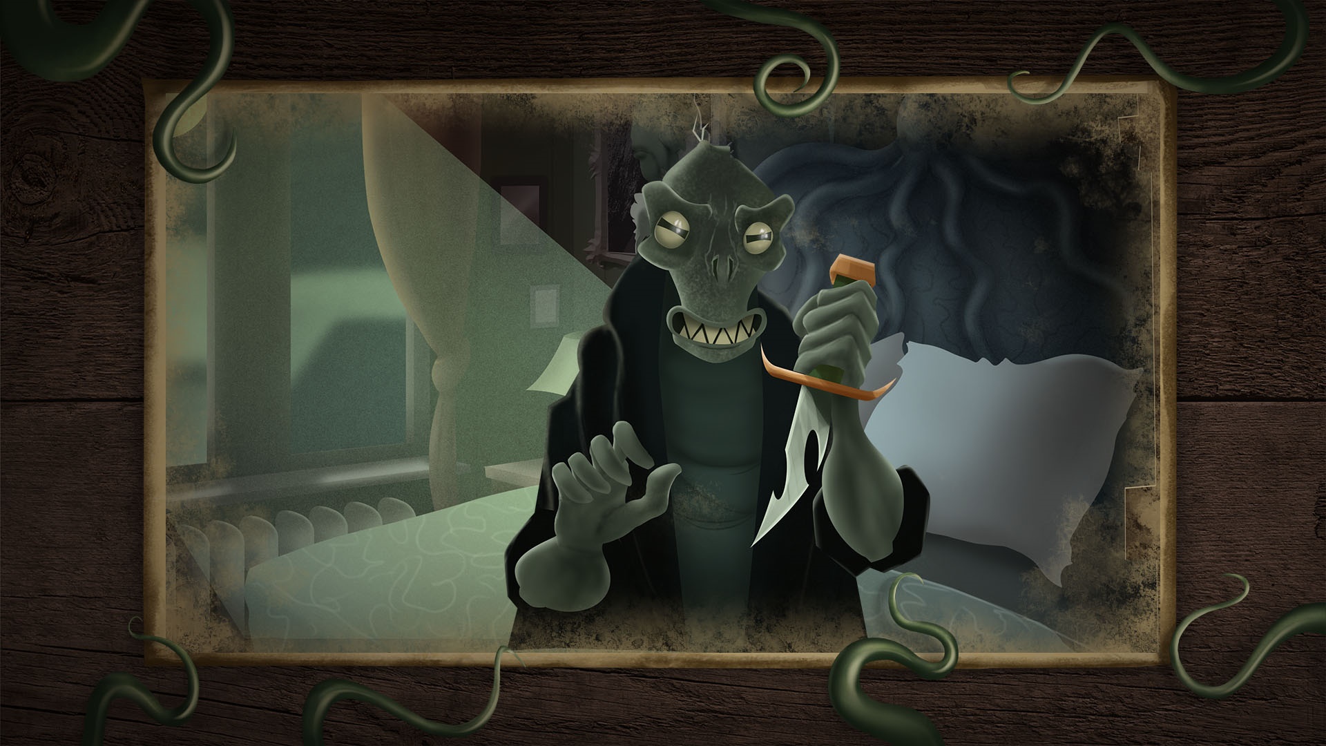 Monster with knife in bedroom HD Wallpaper