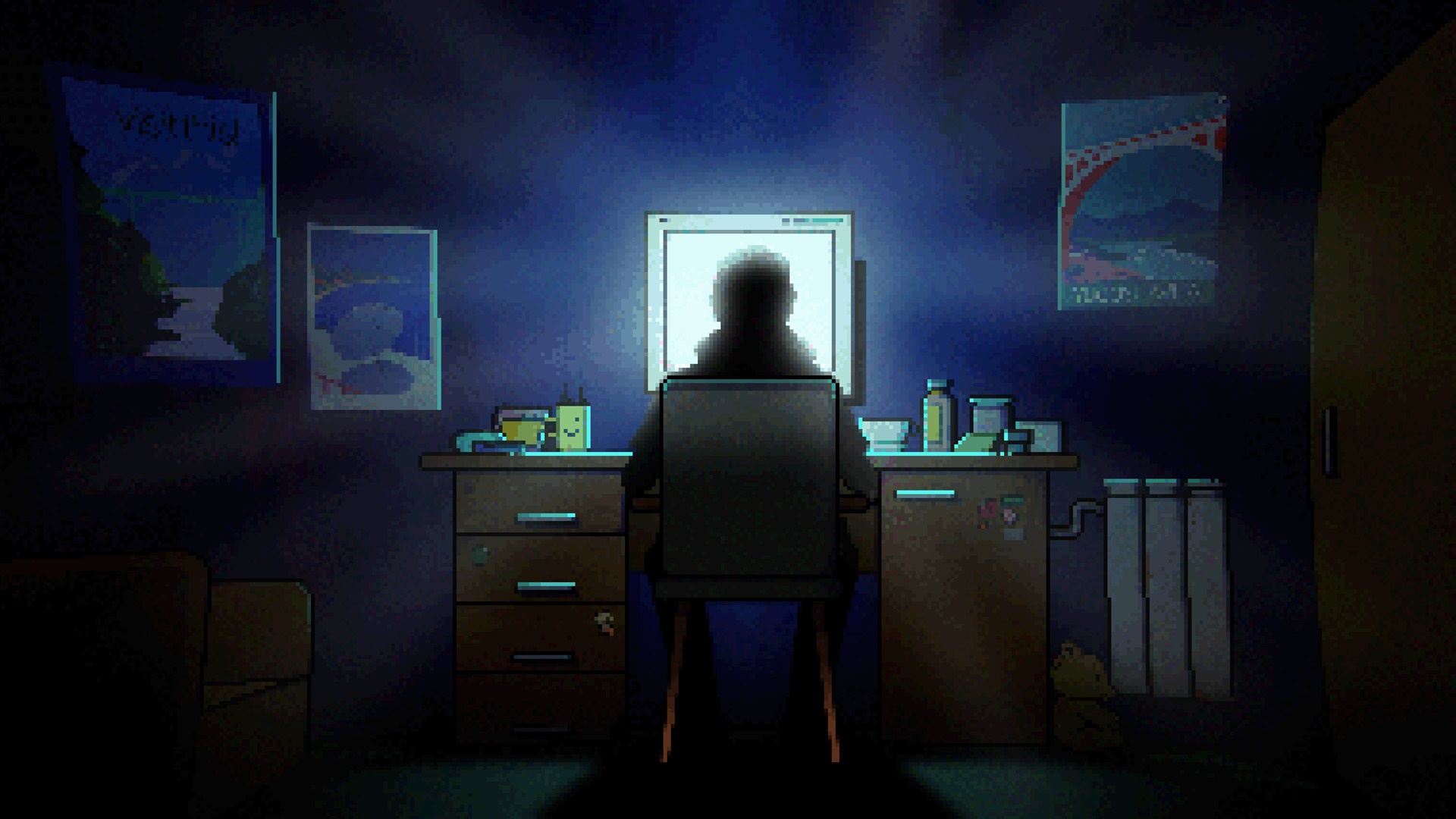 Person at computer at night HD Wallpaper