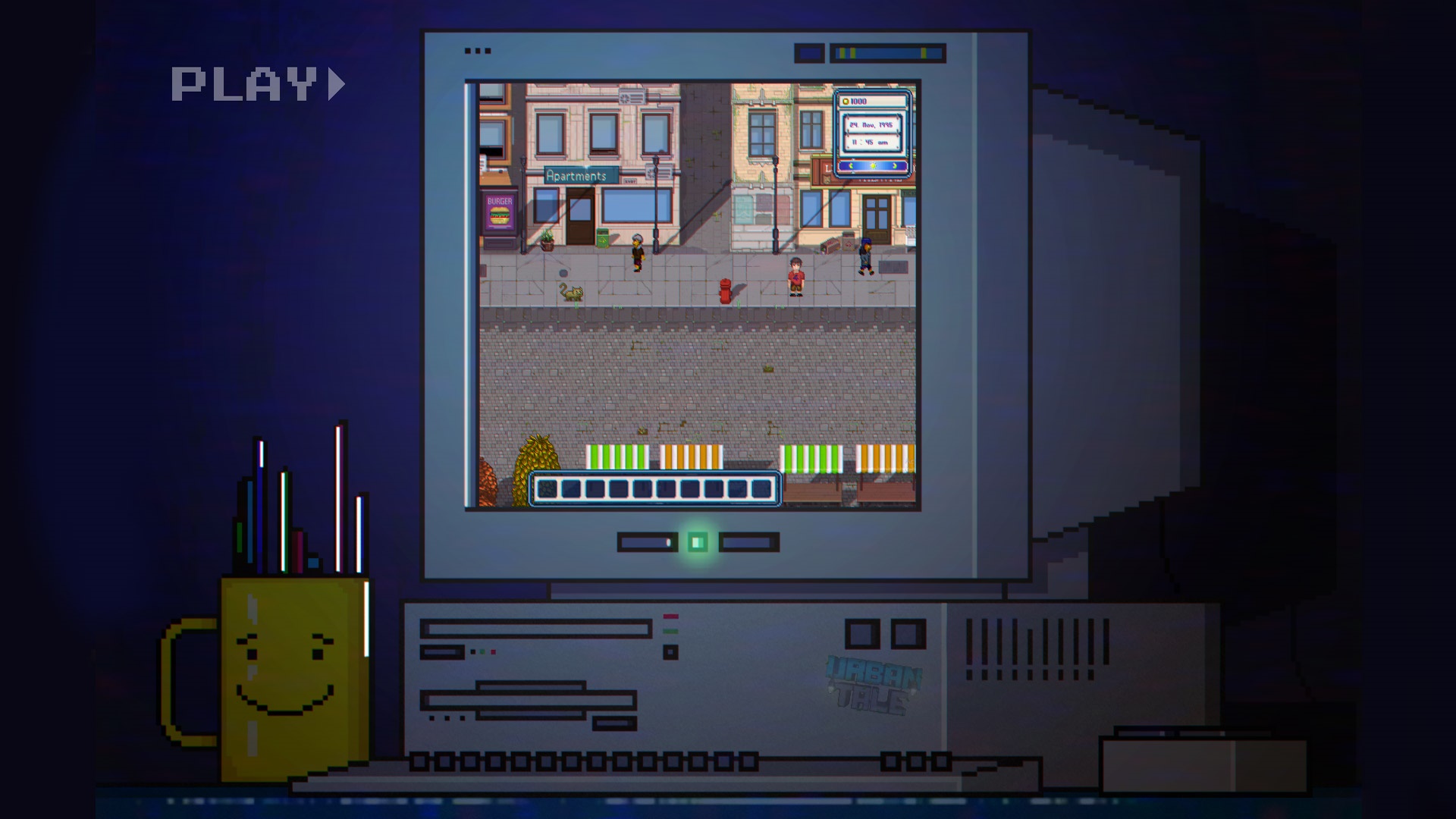 Retro Computer Displaying Pixel Art Game HD Wallpaper