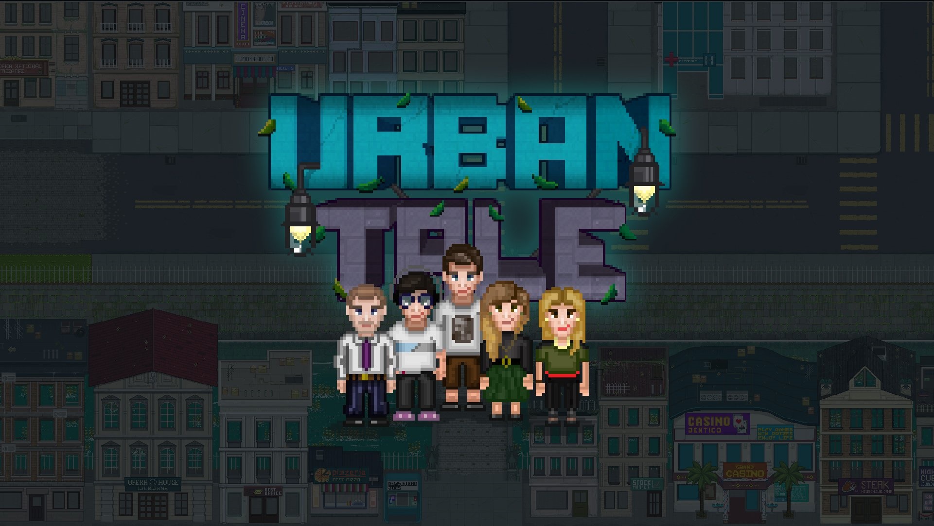Urban Tale pixel art characters in city HD Wallpaper