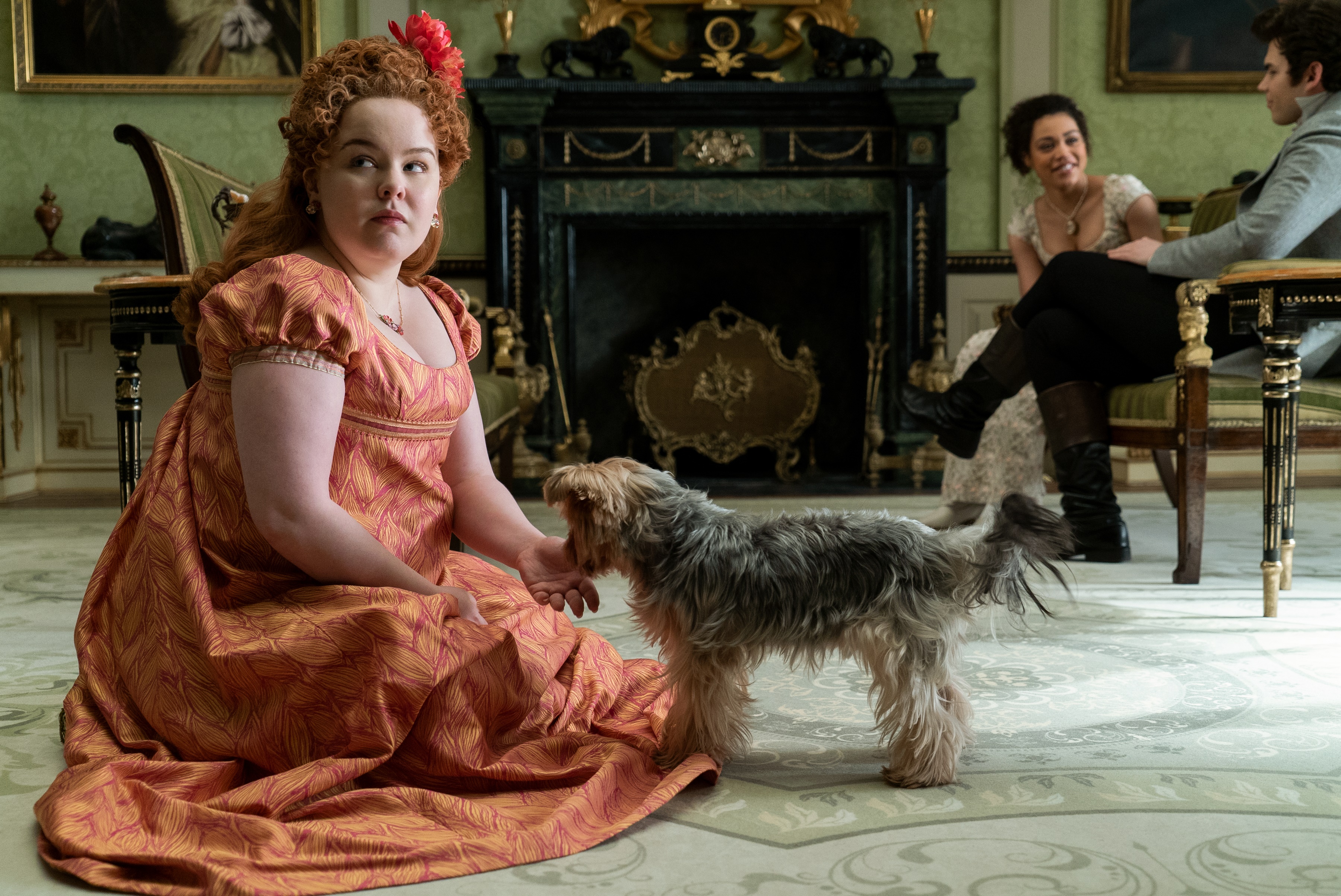 Penelope Featherington and dog from Bridgerton HD Wallpaper