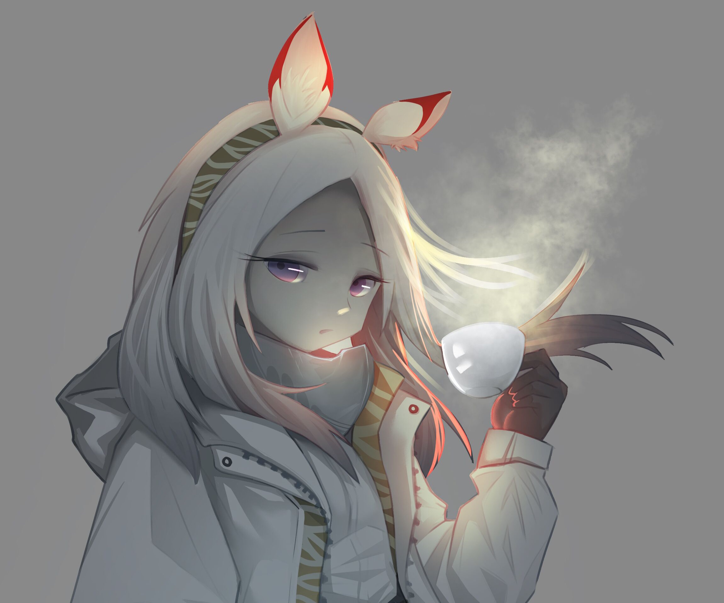Heavyrain from Arknights holding a cup HD Wallpaper