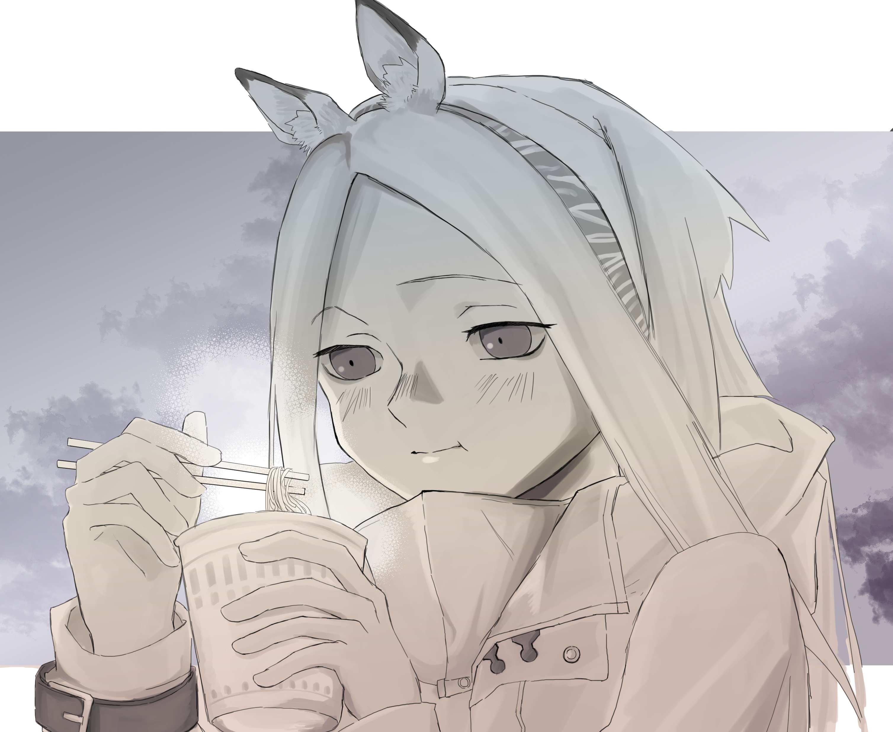 Heavyrain from Arknights eating noodles HD Wallpaper