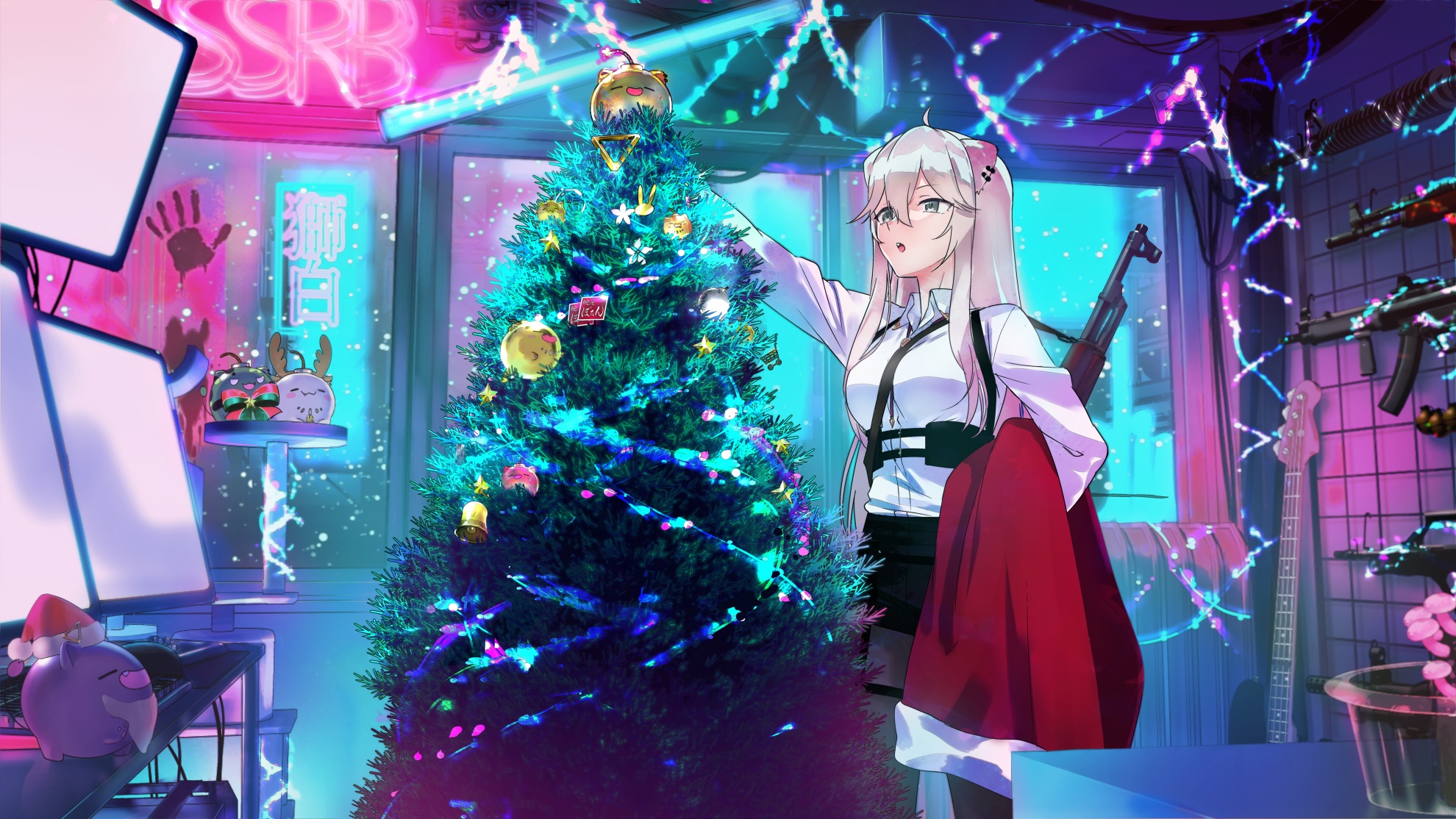 Shishiro Botan from Hololive decorating a Christmas tree HD Wallpaper