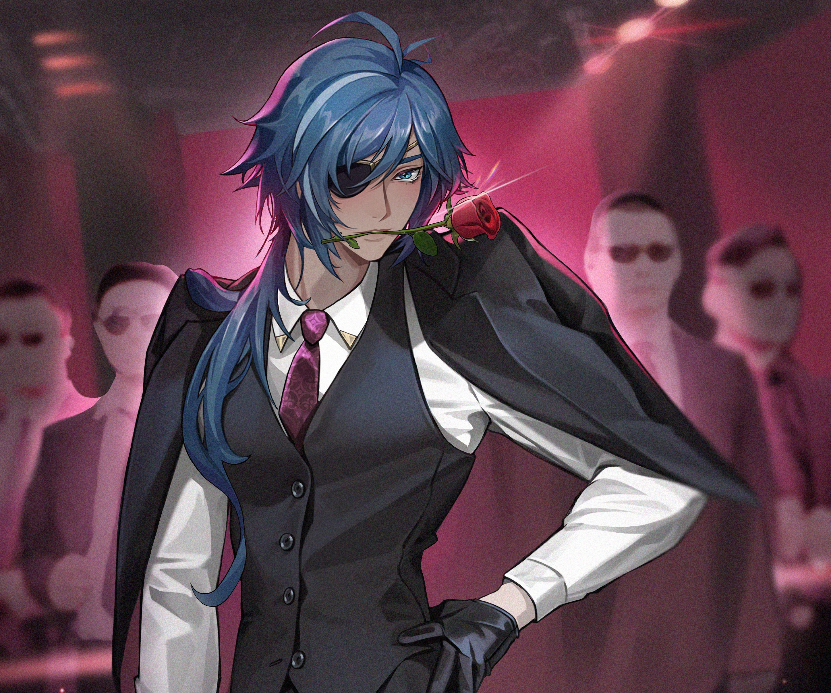 Kaeya from Genshin Impact with a rose HD Wallpaper