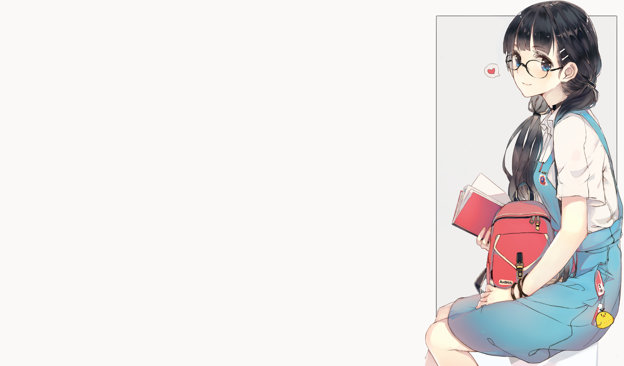 Girl with glasses and backpack HD Wallpaper