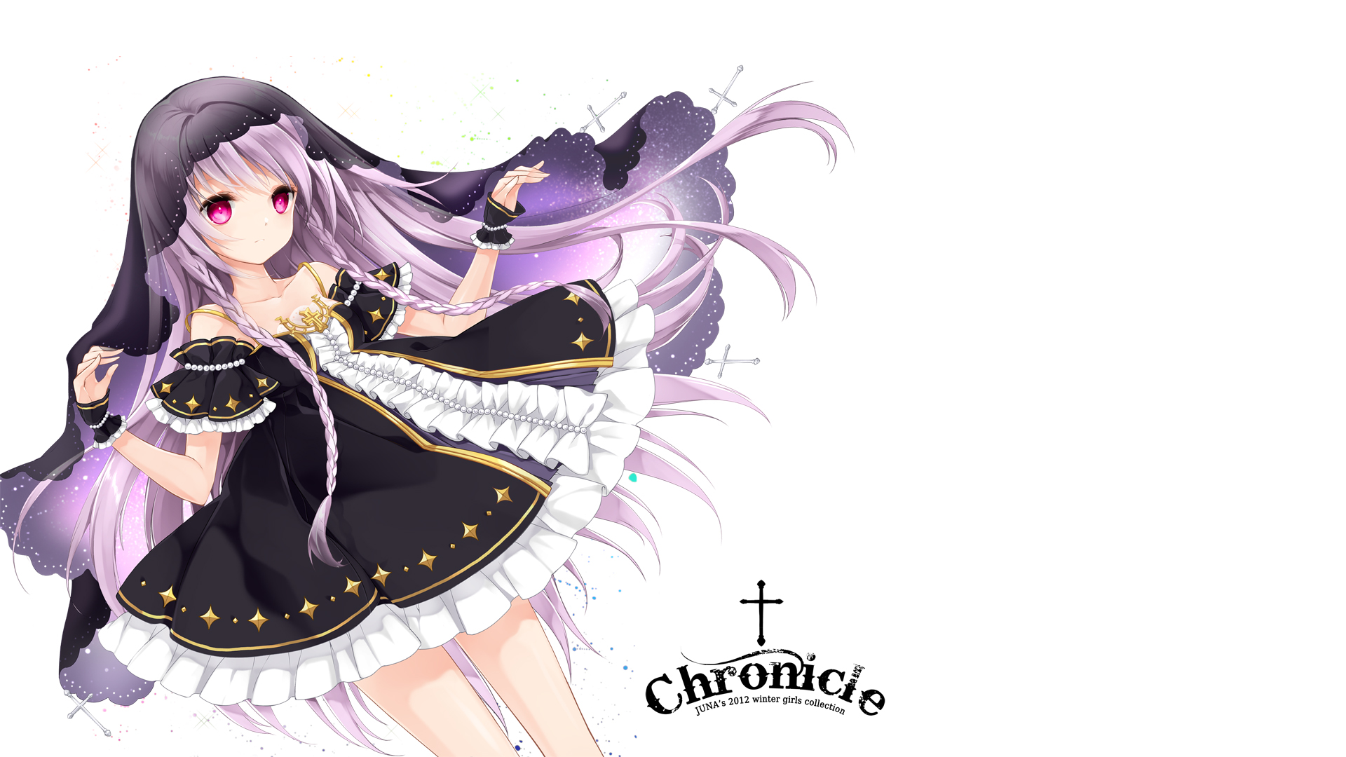 Anime girl with purple hair and black dress HD Wallpaper