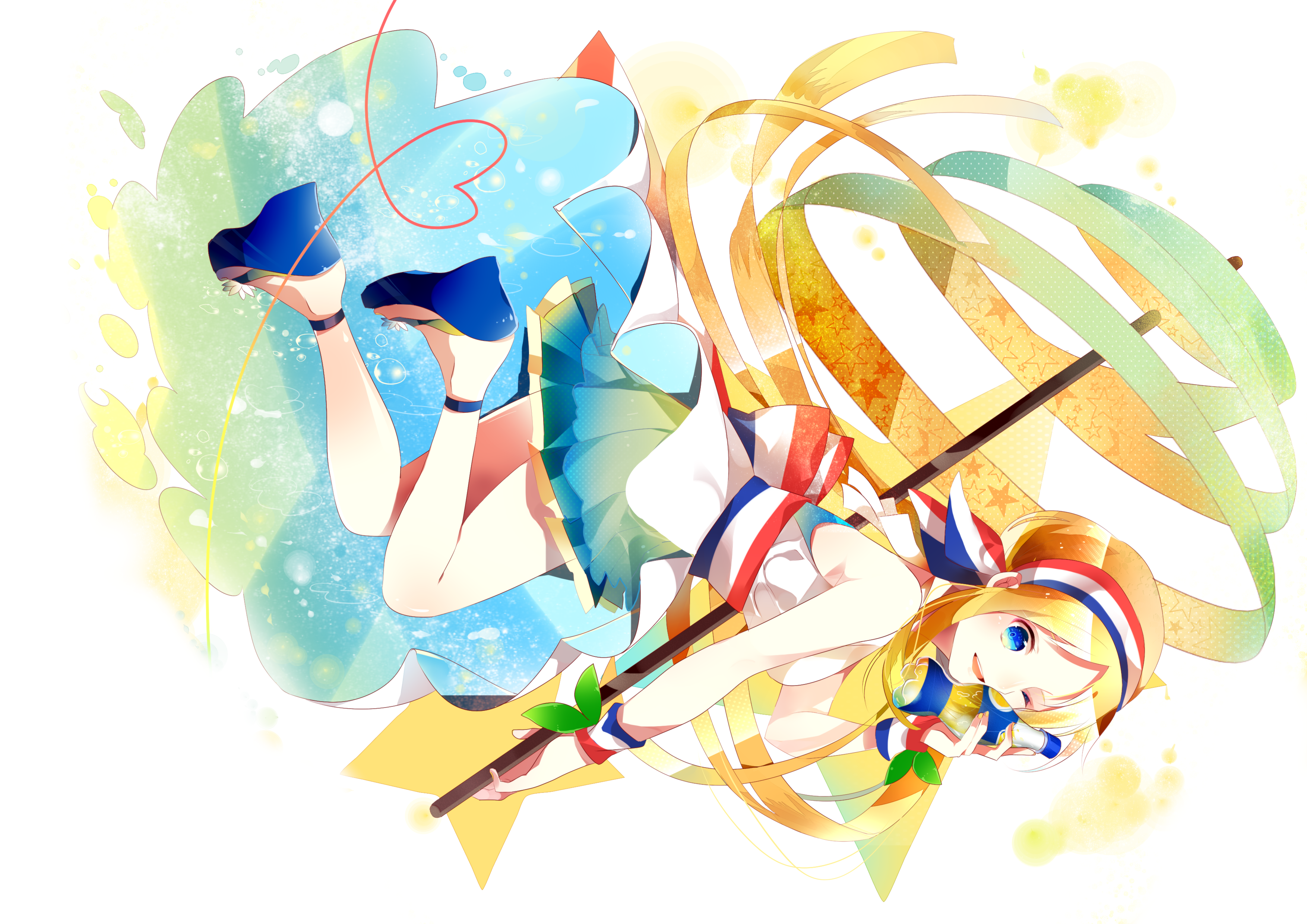 Hatsune Miku with ribbons and staff HD Wallpaper