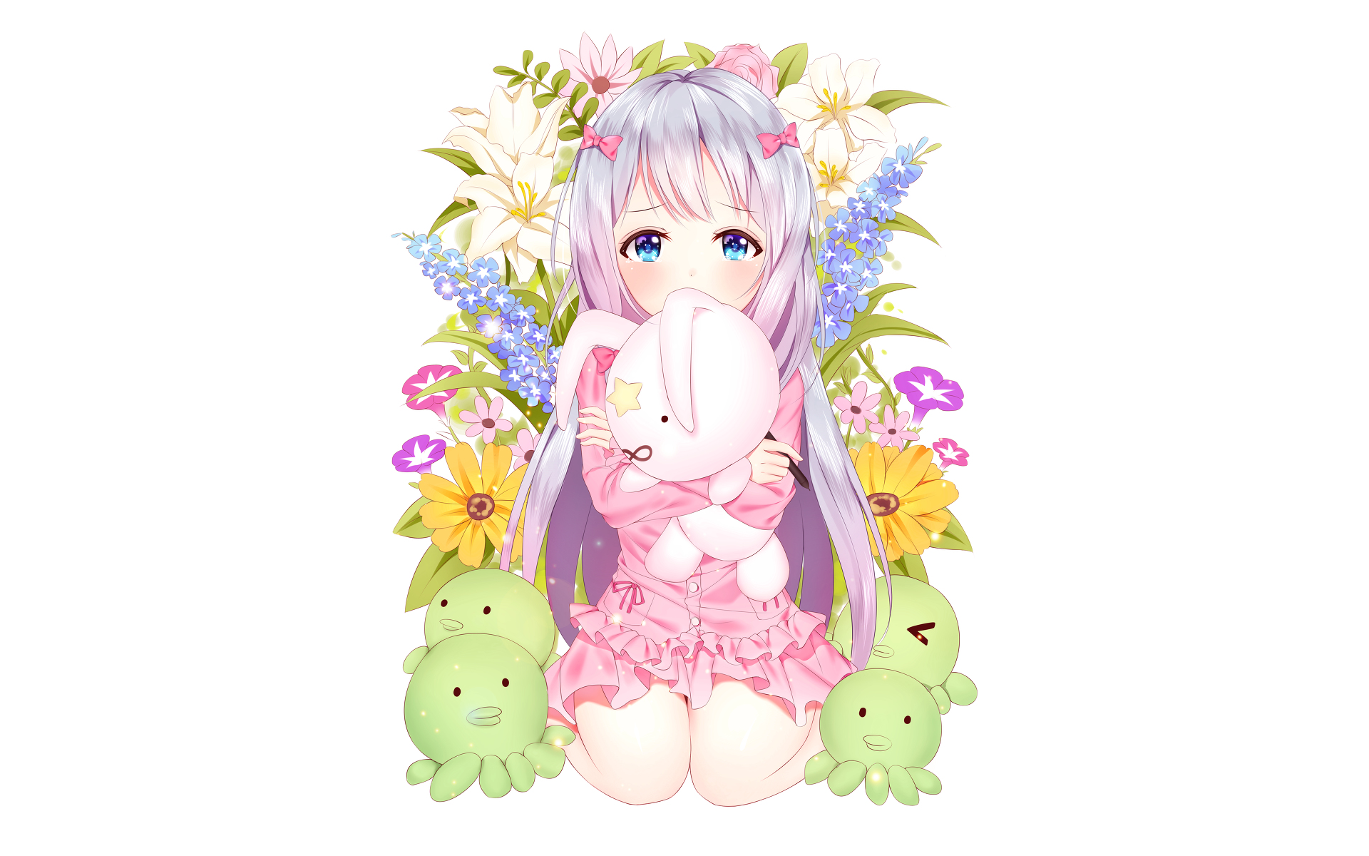 Sagiri Izumi from EroManga-Sensei with Flowers and Plushie HD Wallpaper