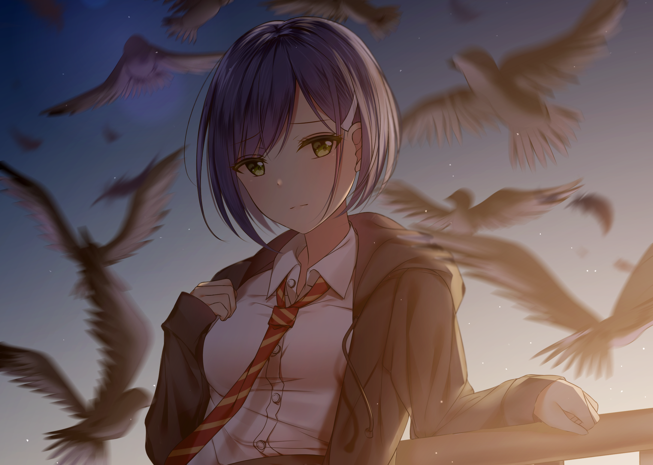 Ichigo from Darling in the FranXX with birds HD Wallpaper