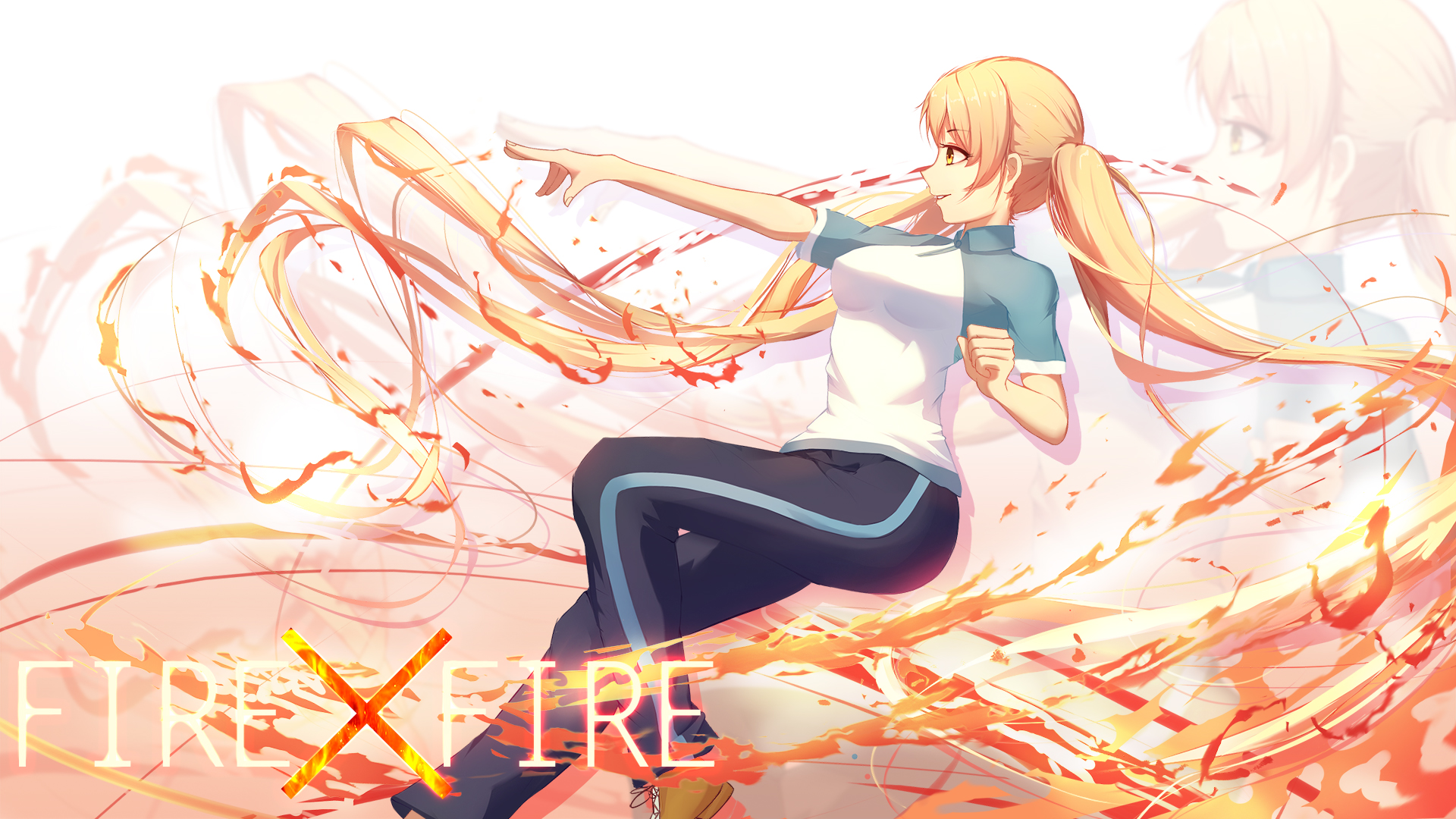 Girl with fire effects and text "FIRE X FIRE" HD Wallpaper
