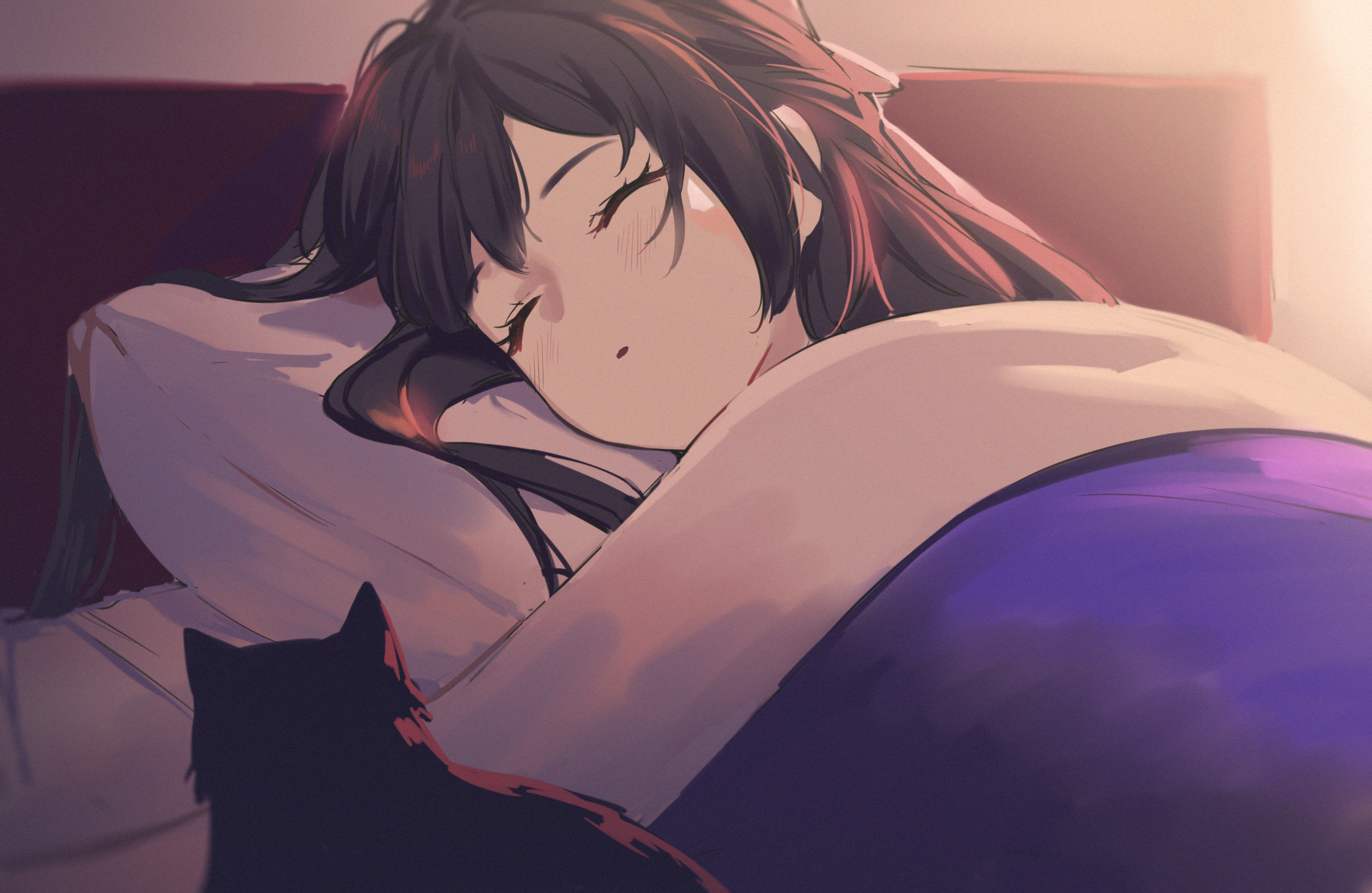 Girl sleeping with a cat HD Wallpaper