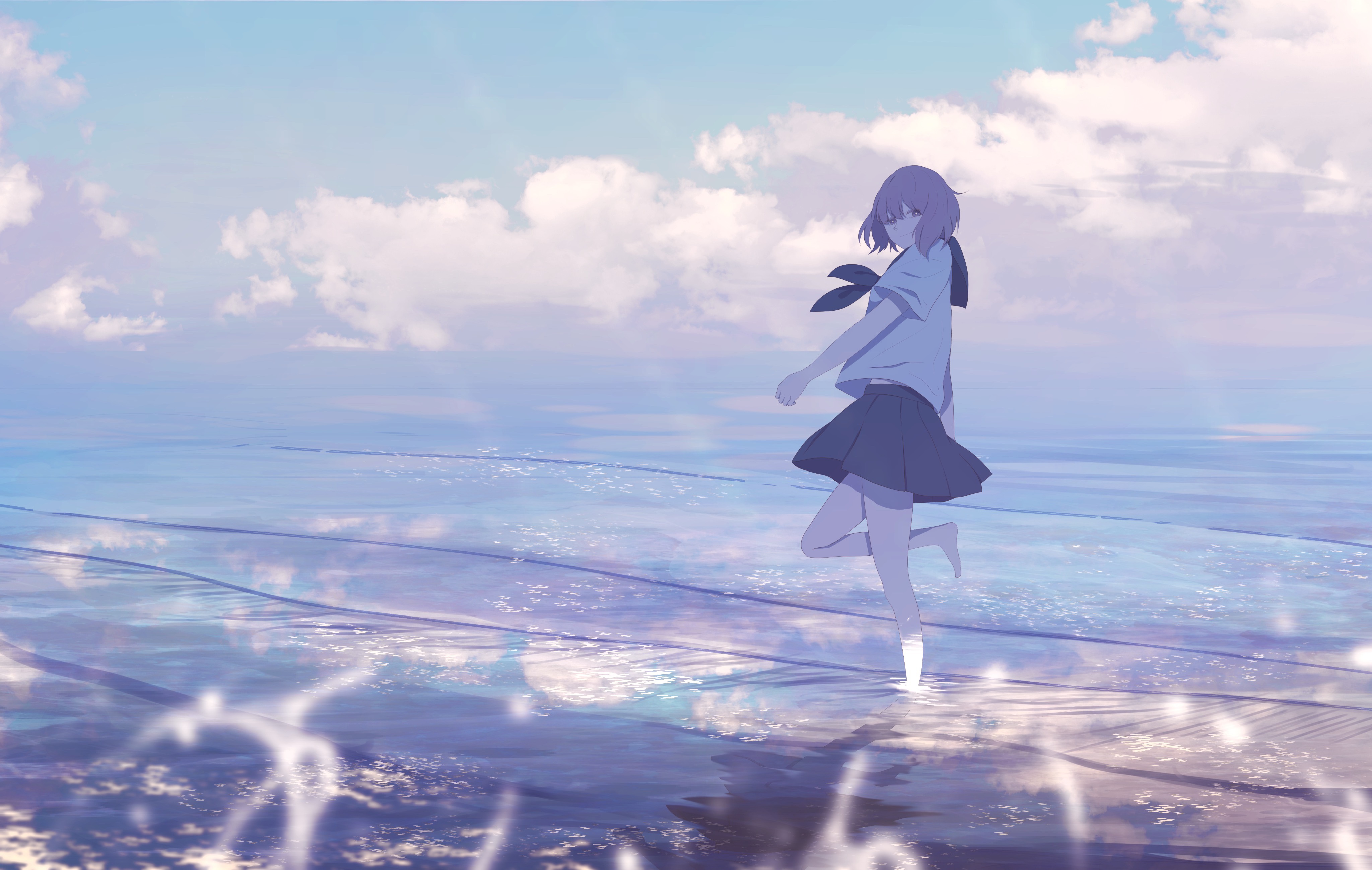 Girl in School Uniform by the Water 4K HD Wallpaper