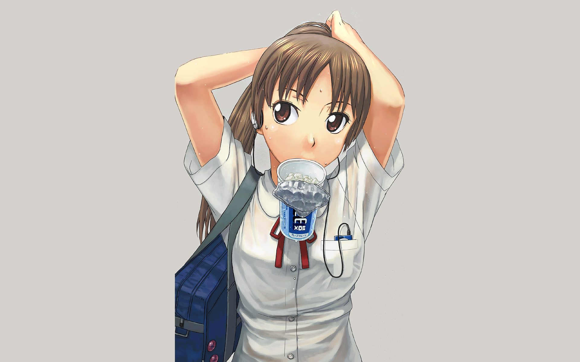 Girl with headphones and a drink HD Wallpaper