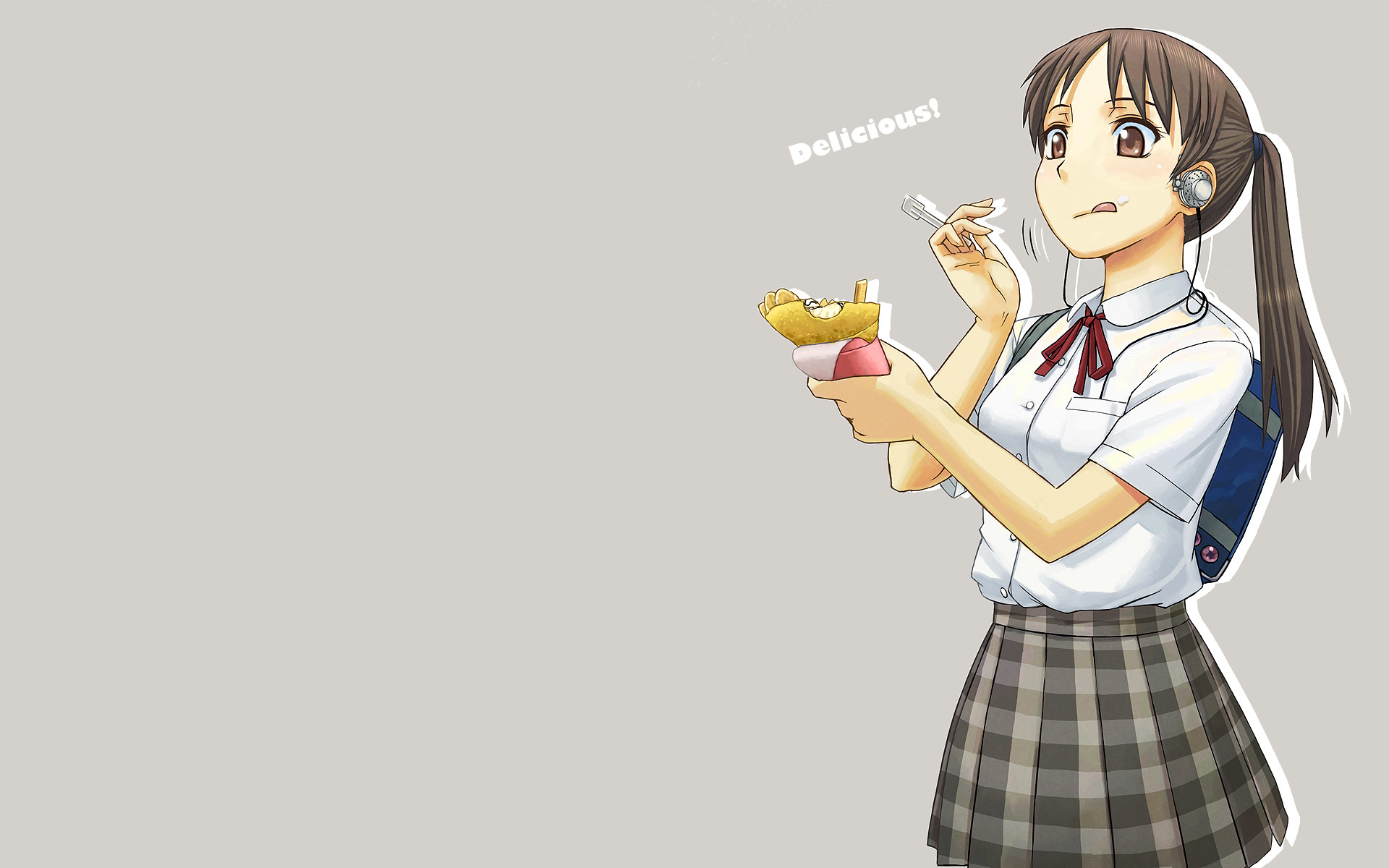 Girl eating a crepe with headphones HD Wallpaper