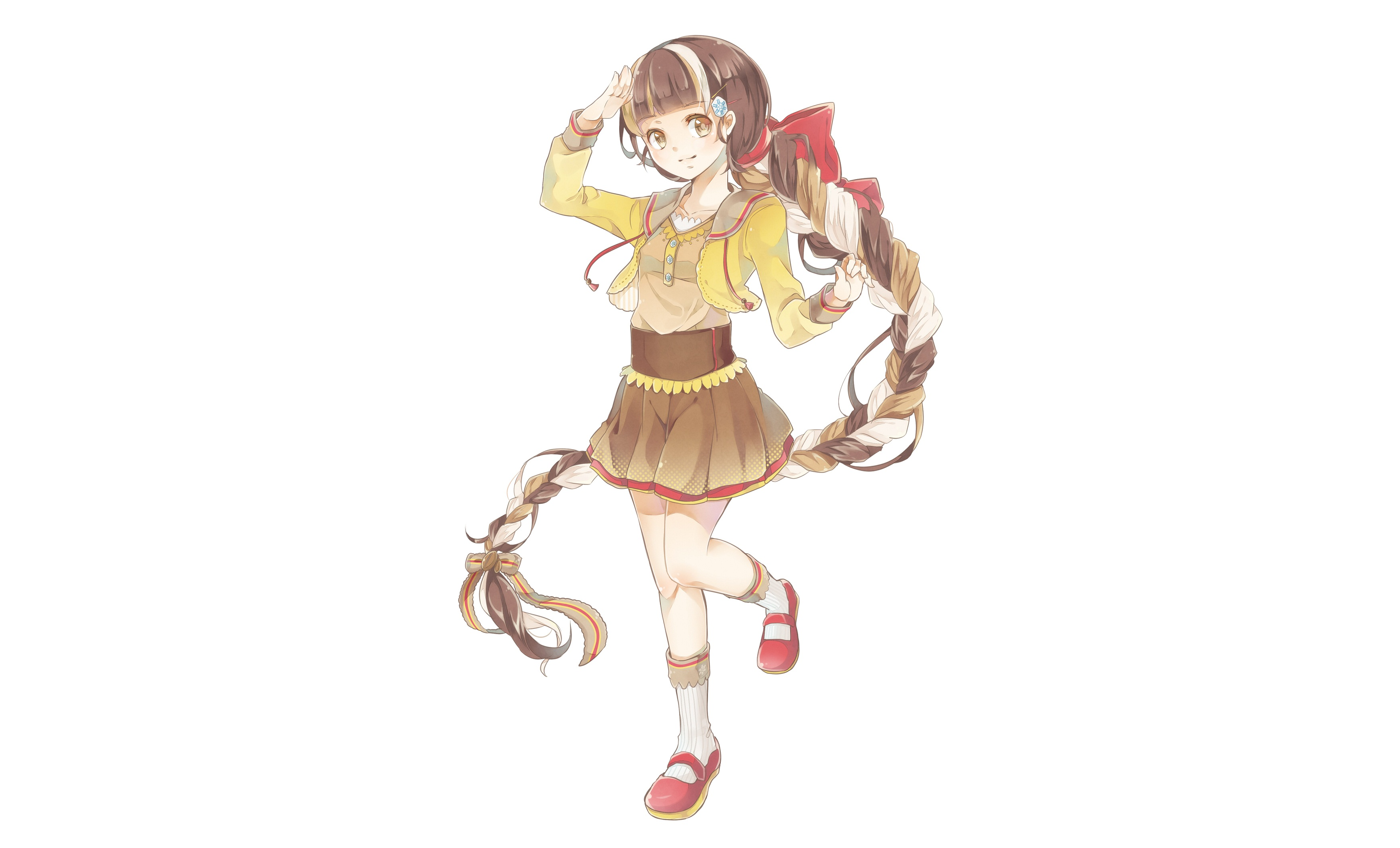 Anime girl with braided hair and yellow jacket HD Wallpaper