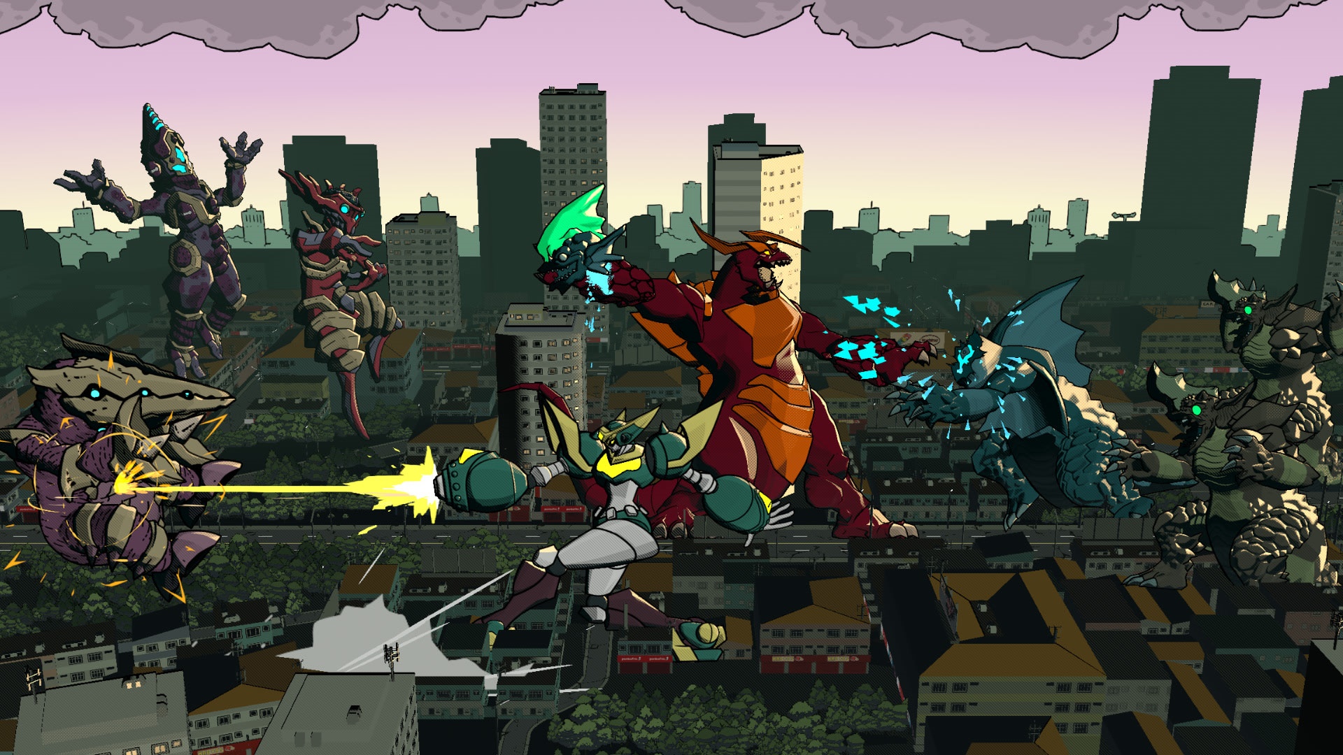 Dawn of the Monsters Kaiju battle in city HD Wallpaper