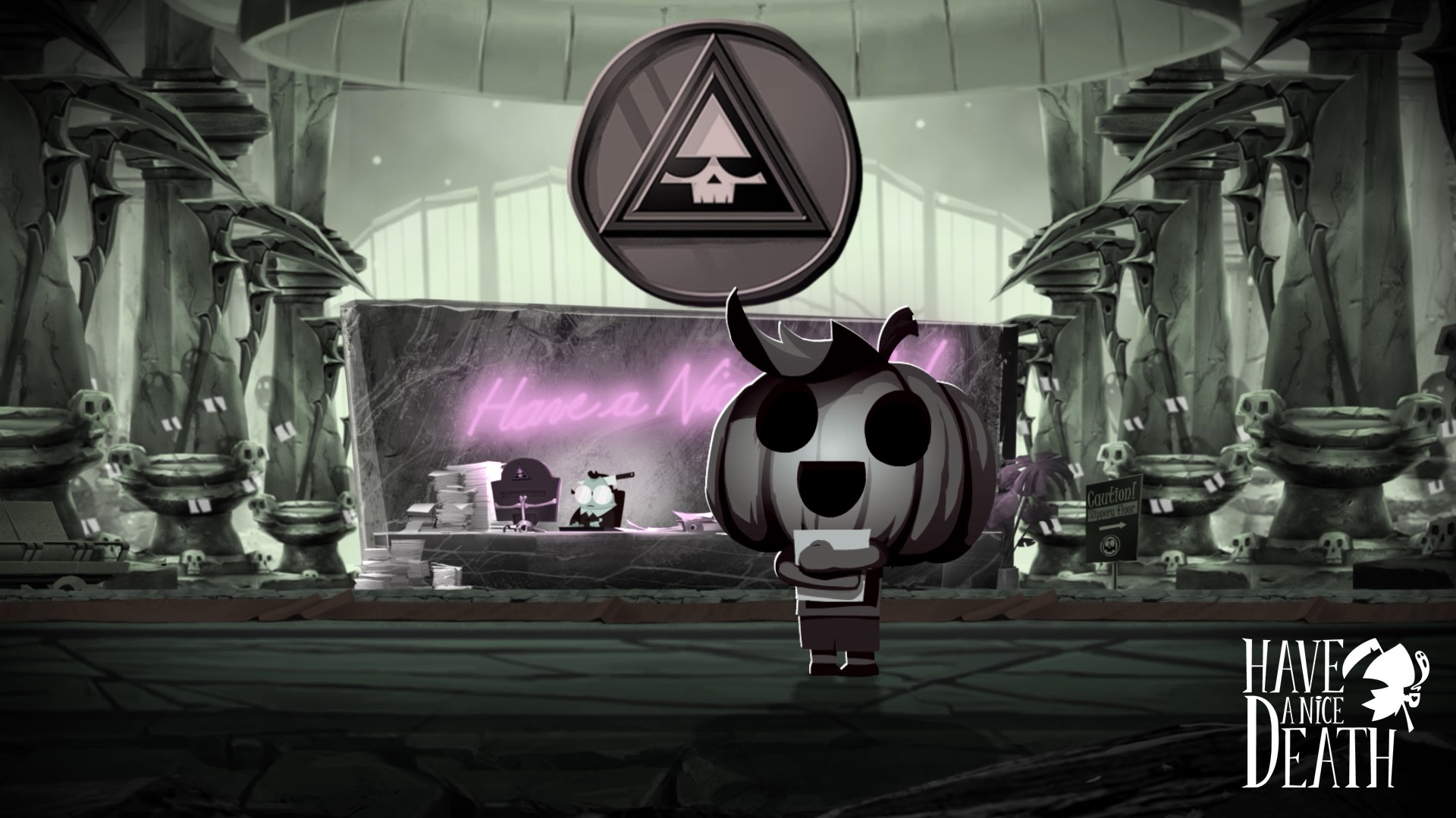 Have A Nice Death game logo and character HD Wallpaper