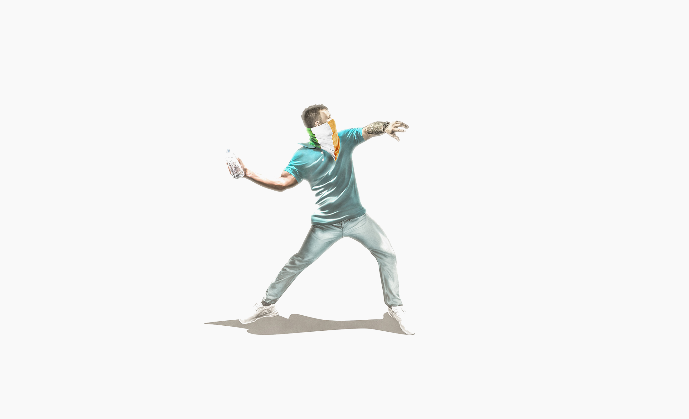 Man throwing a bottle with Irish flag bandana HD Wallpaper
