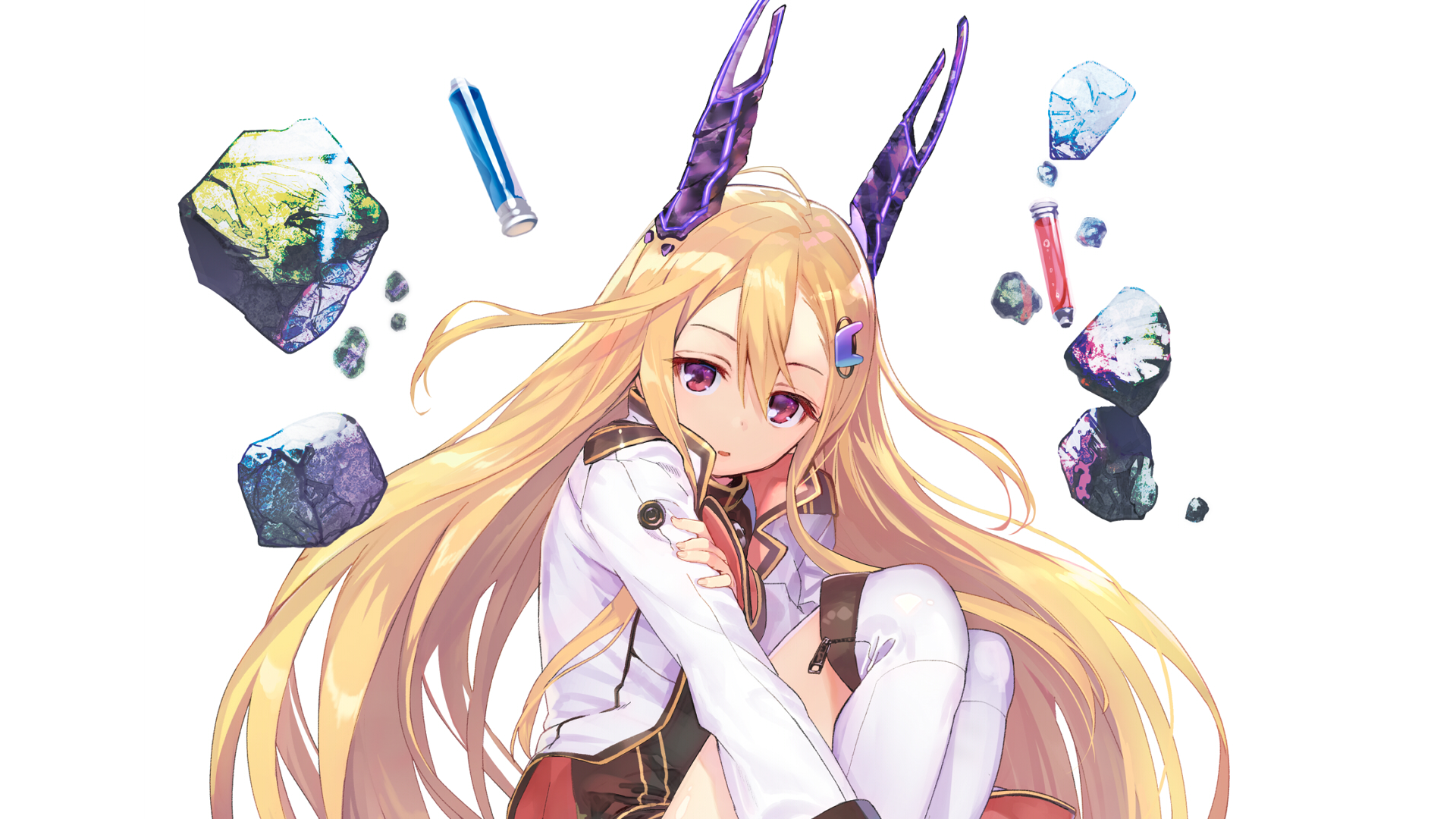 Girl with blonde hair and purple eyes HD Wallpaper
