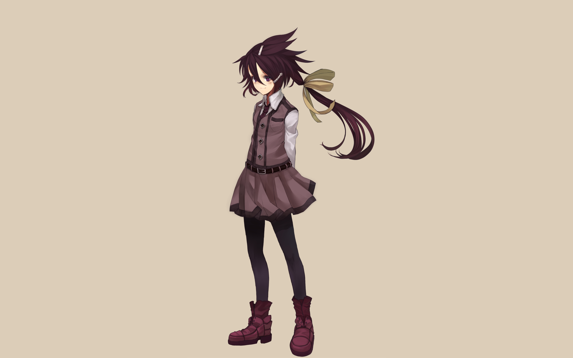 Anime girl with dark hair and school uniform HD Wallpaper