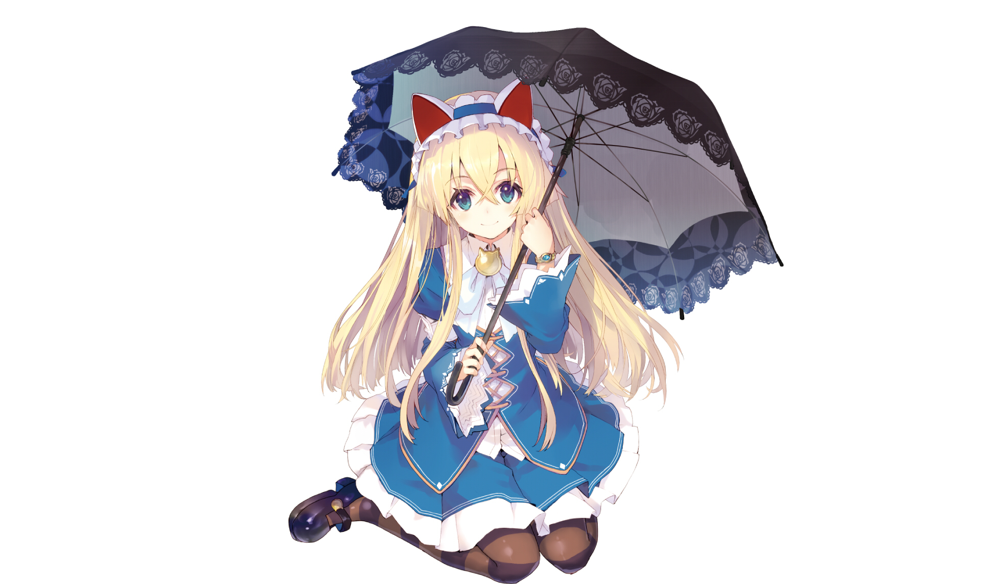 Girl with blonde hair holding an umbrella HD Wallpaper
