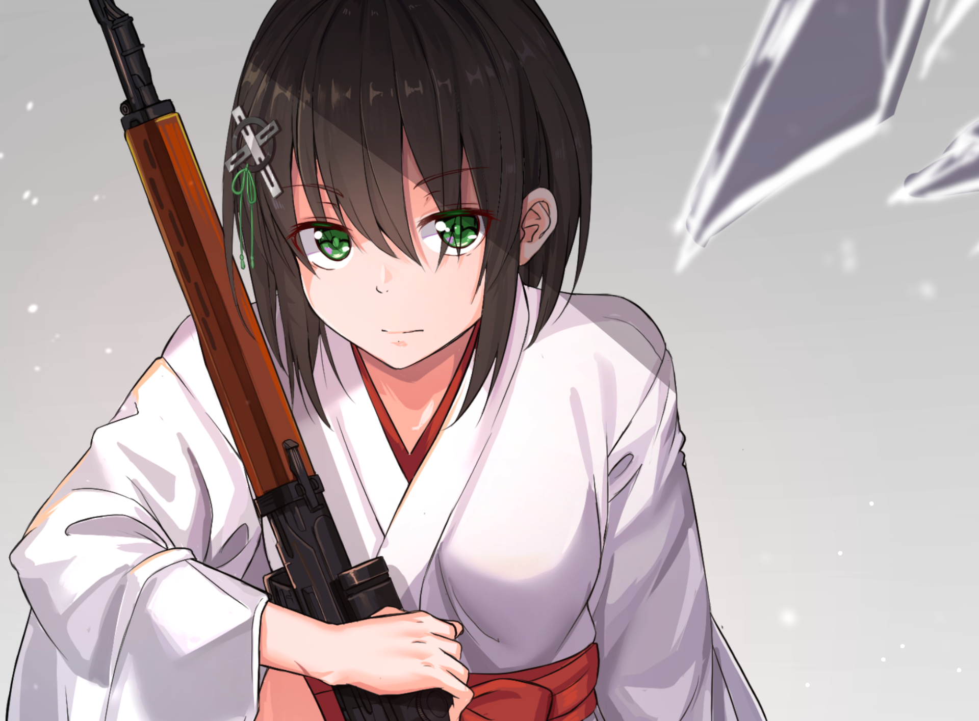 Anime girl with rifle HD Wallpaper