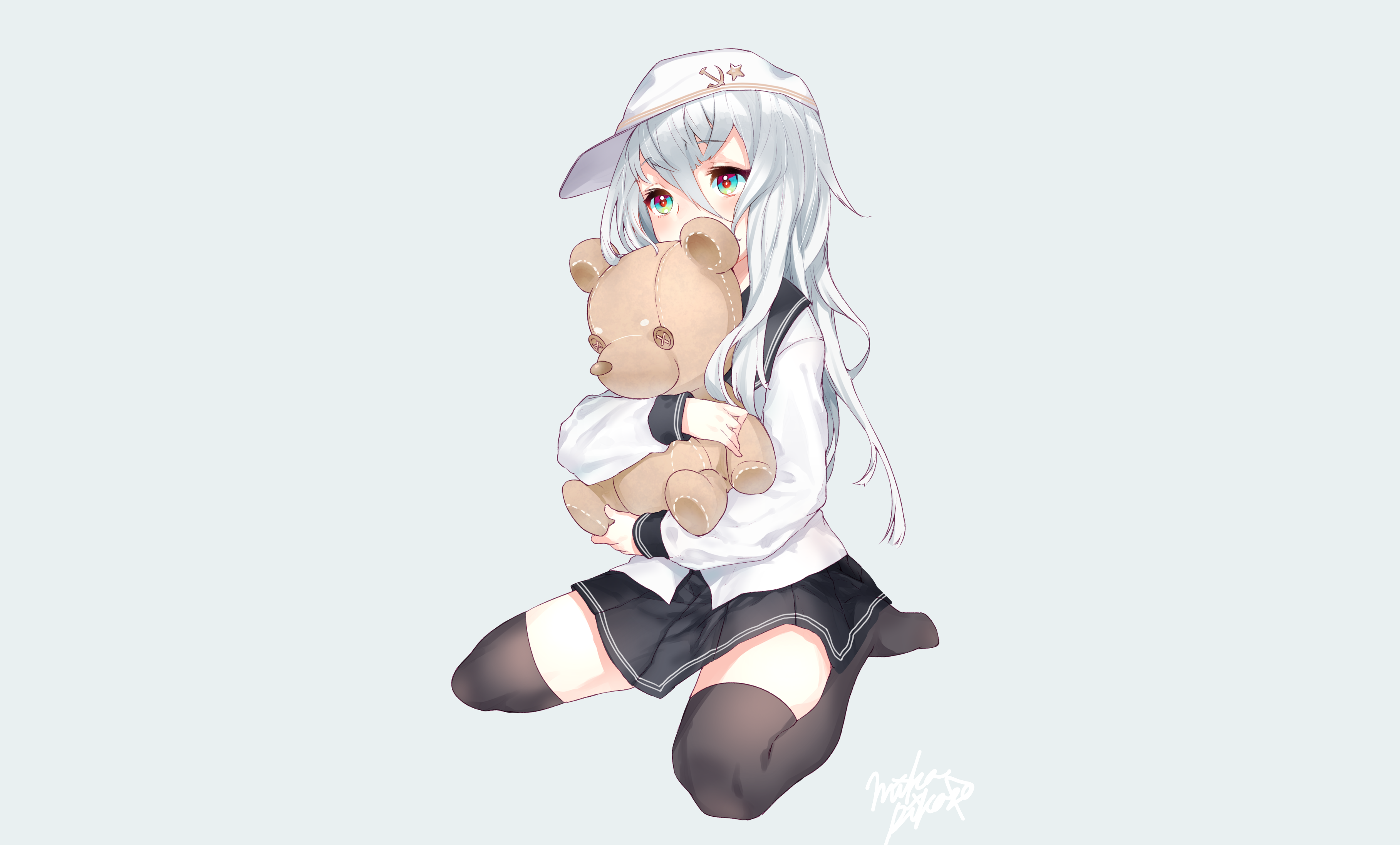 Hibiki from Kantai Collection holding a teddy bear HD Wallpaper