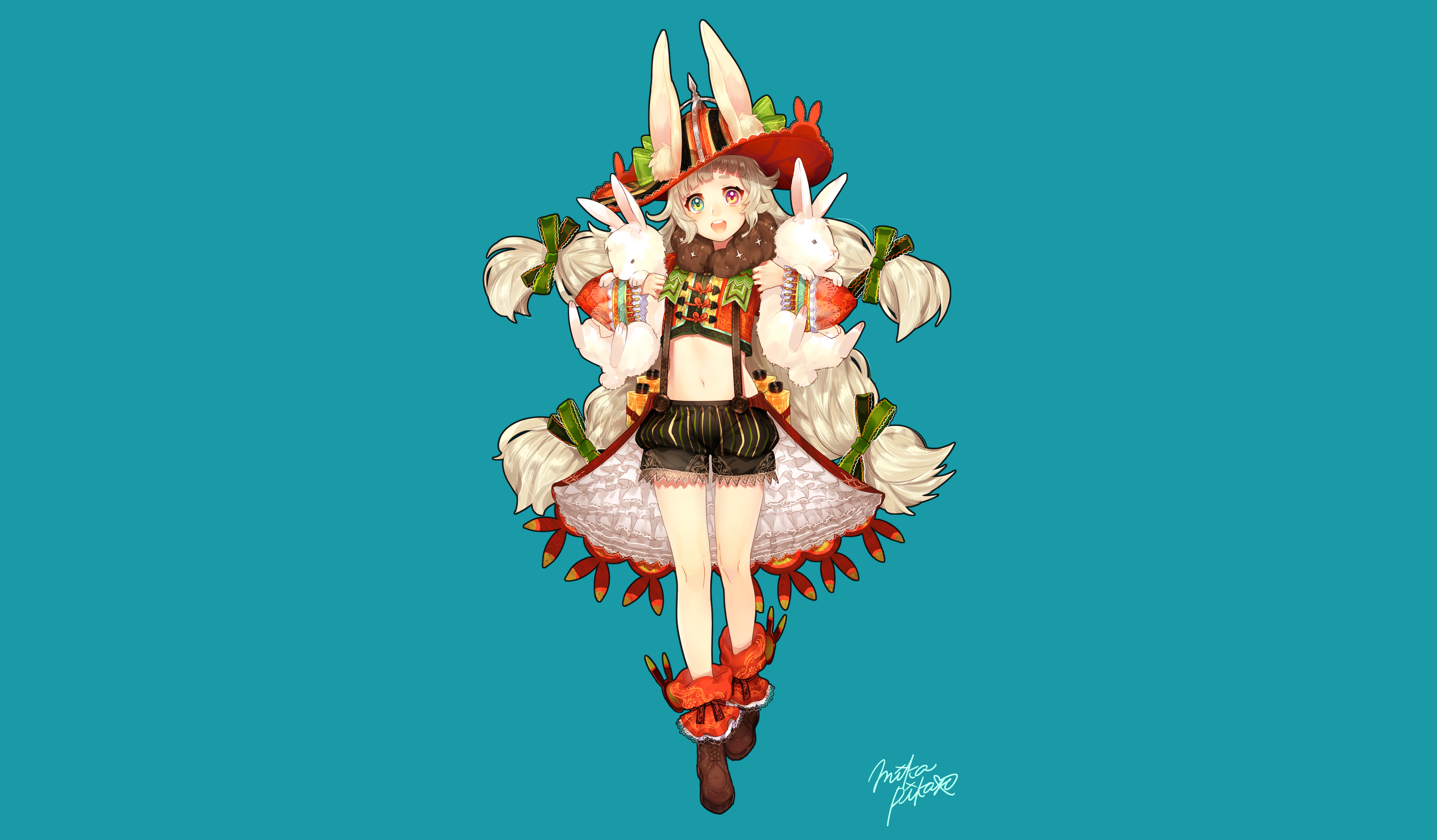 Girl with Rabbit Ears and Rabbits HD Wallpaper