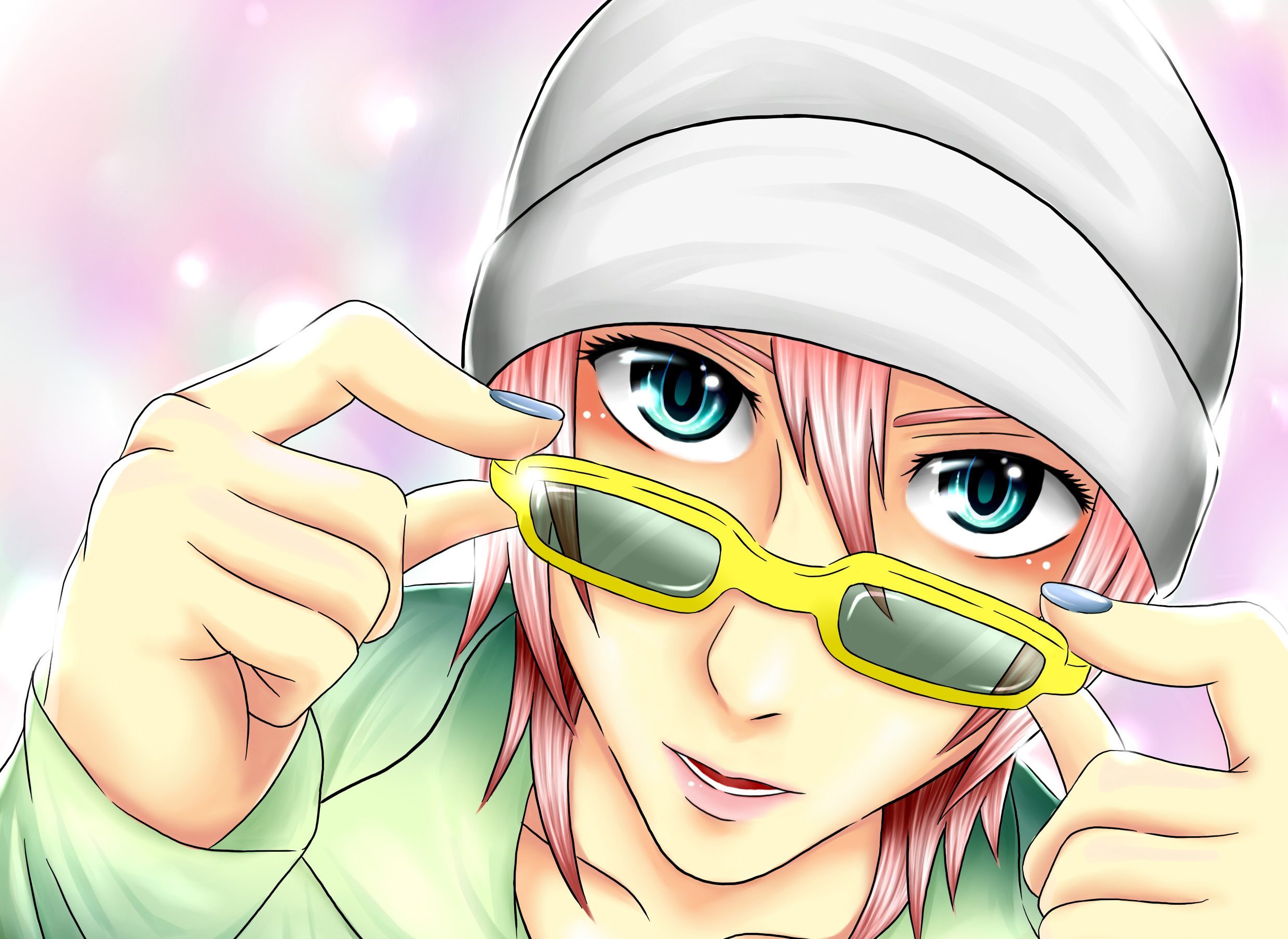 Anime boy with pink hair wearing sunglasses and a beanie HD Wallpaper