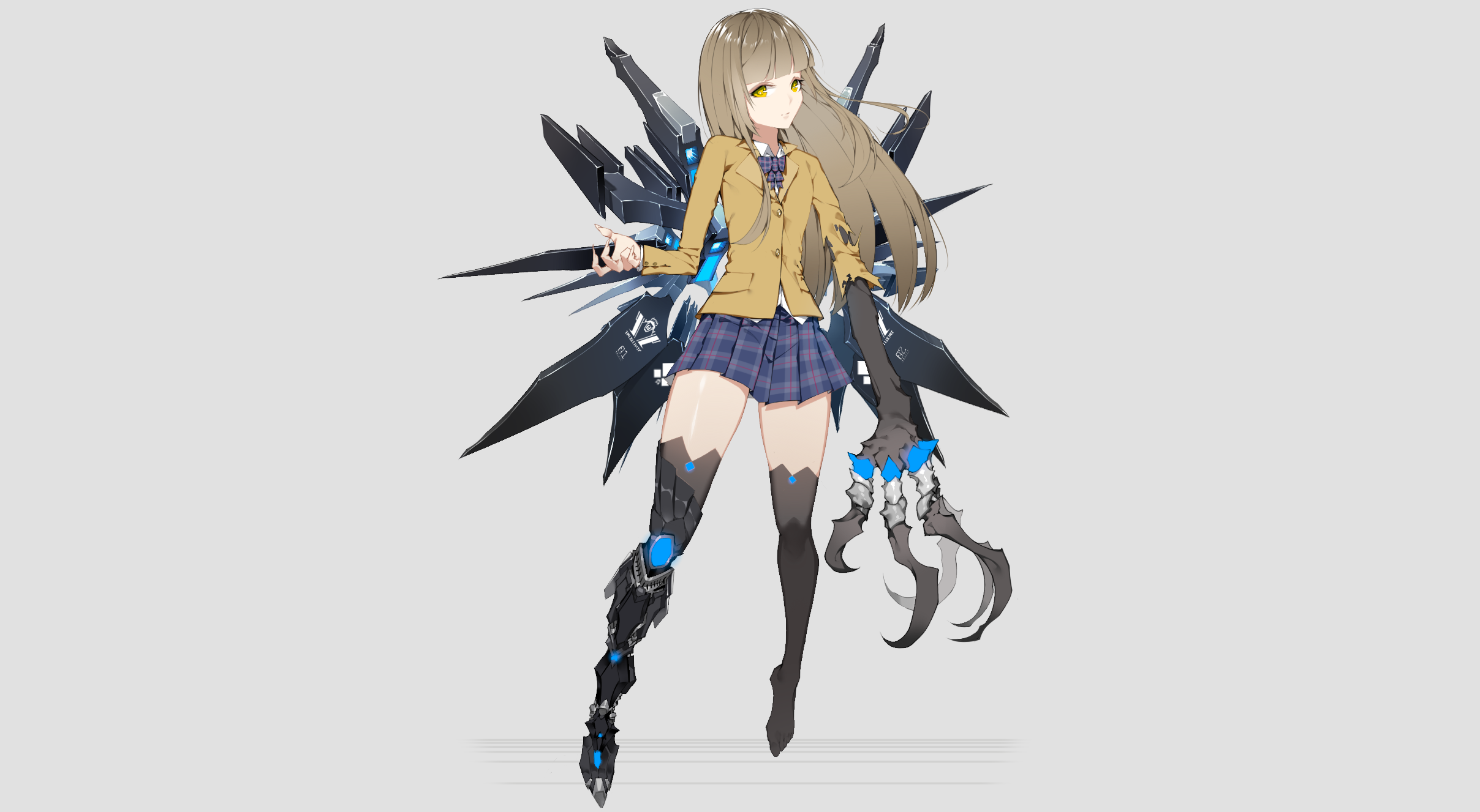 Anime girl with mechanical wings and claw HD Wallpaper