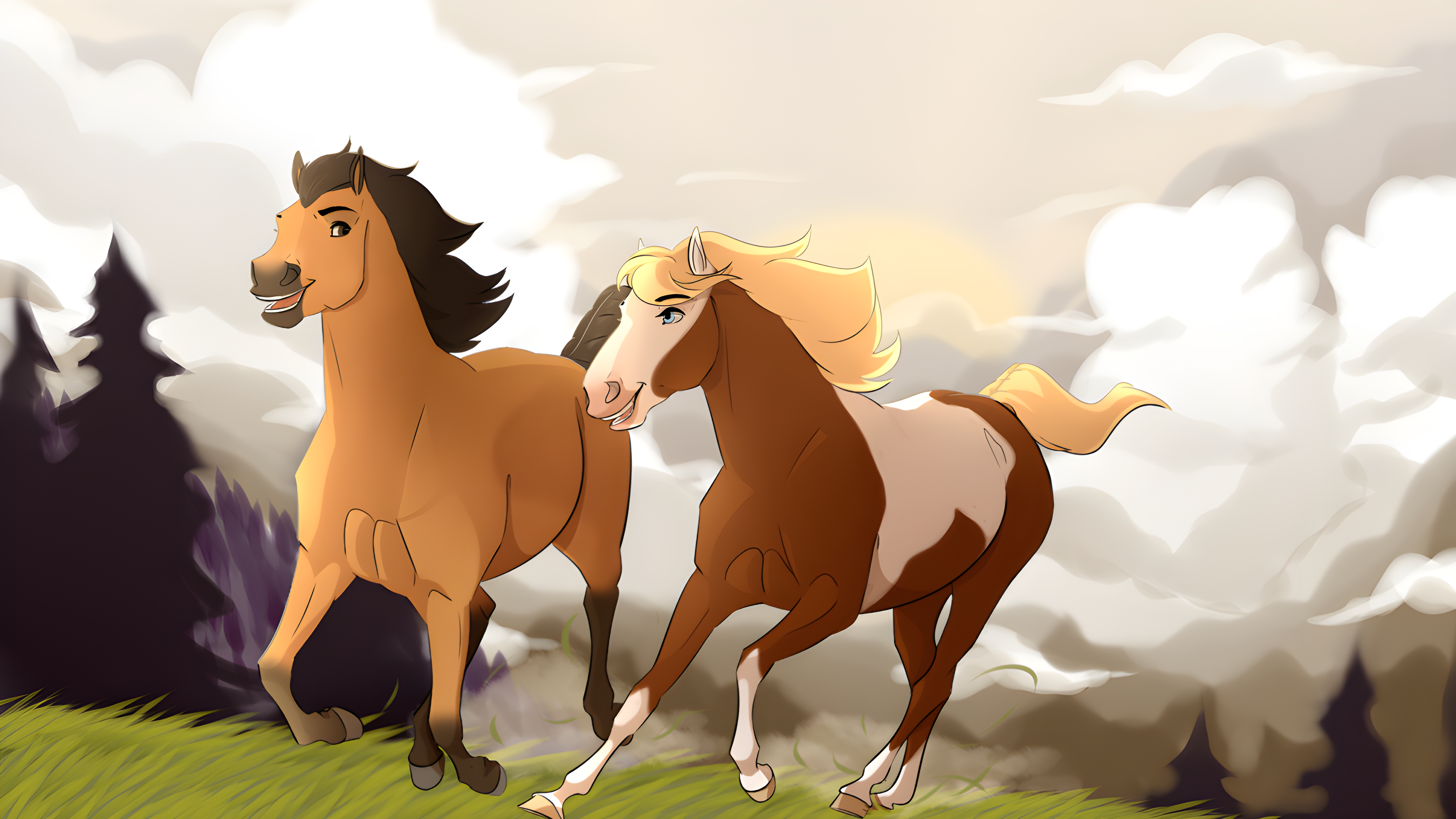 Two horses running in a field HD Wallpaper