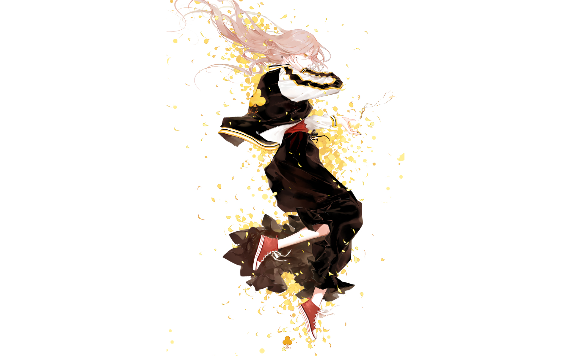 Anime girl falling surrounded by yellow petals HD Wallpaper