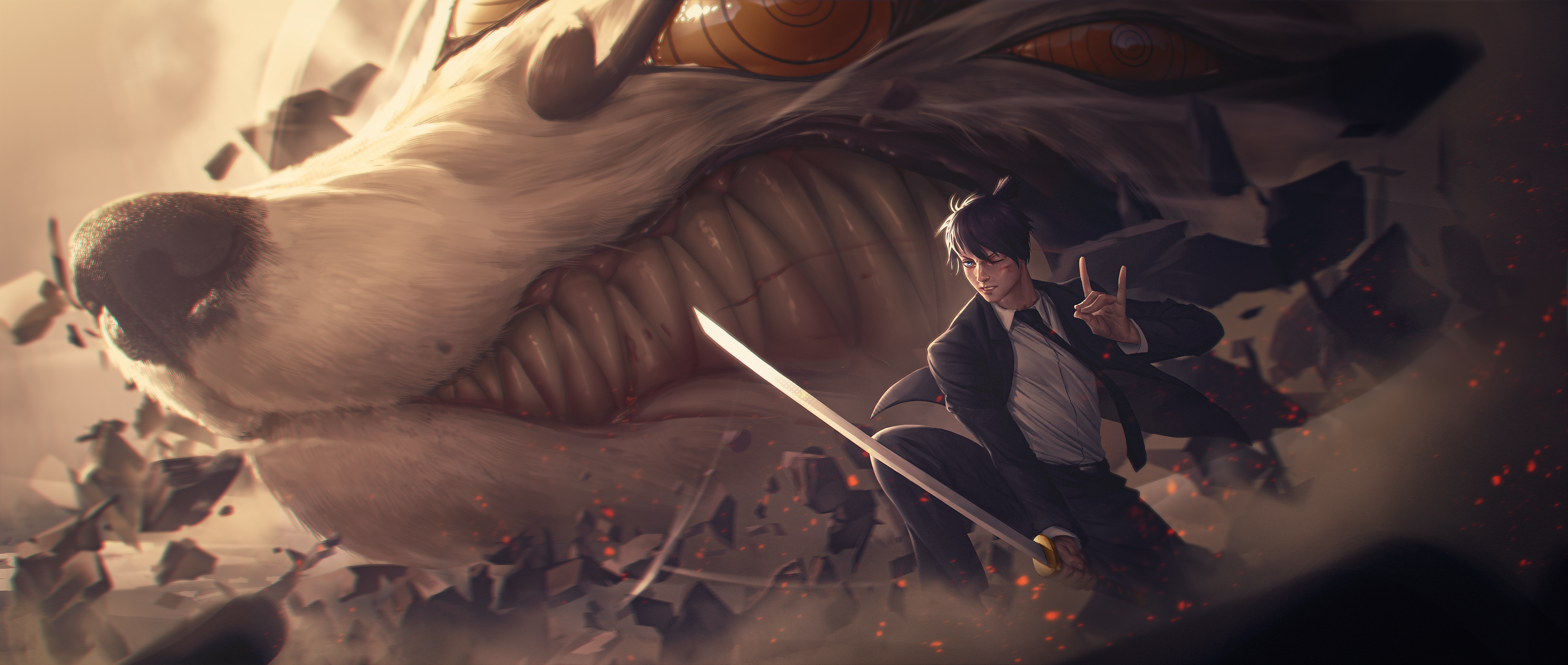 Aki Hayakawa fighting a monster from Chainsaw Man HD Wallpaper
