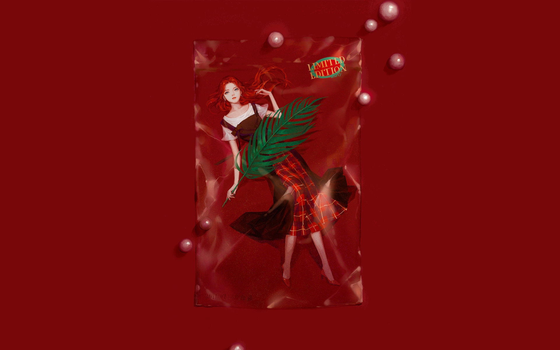 Illustration of a woman with red hair and a leaf HD Wallpaper