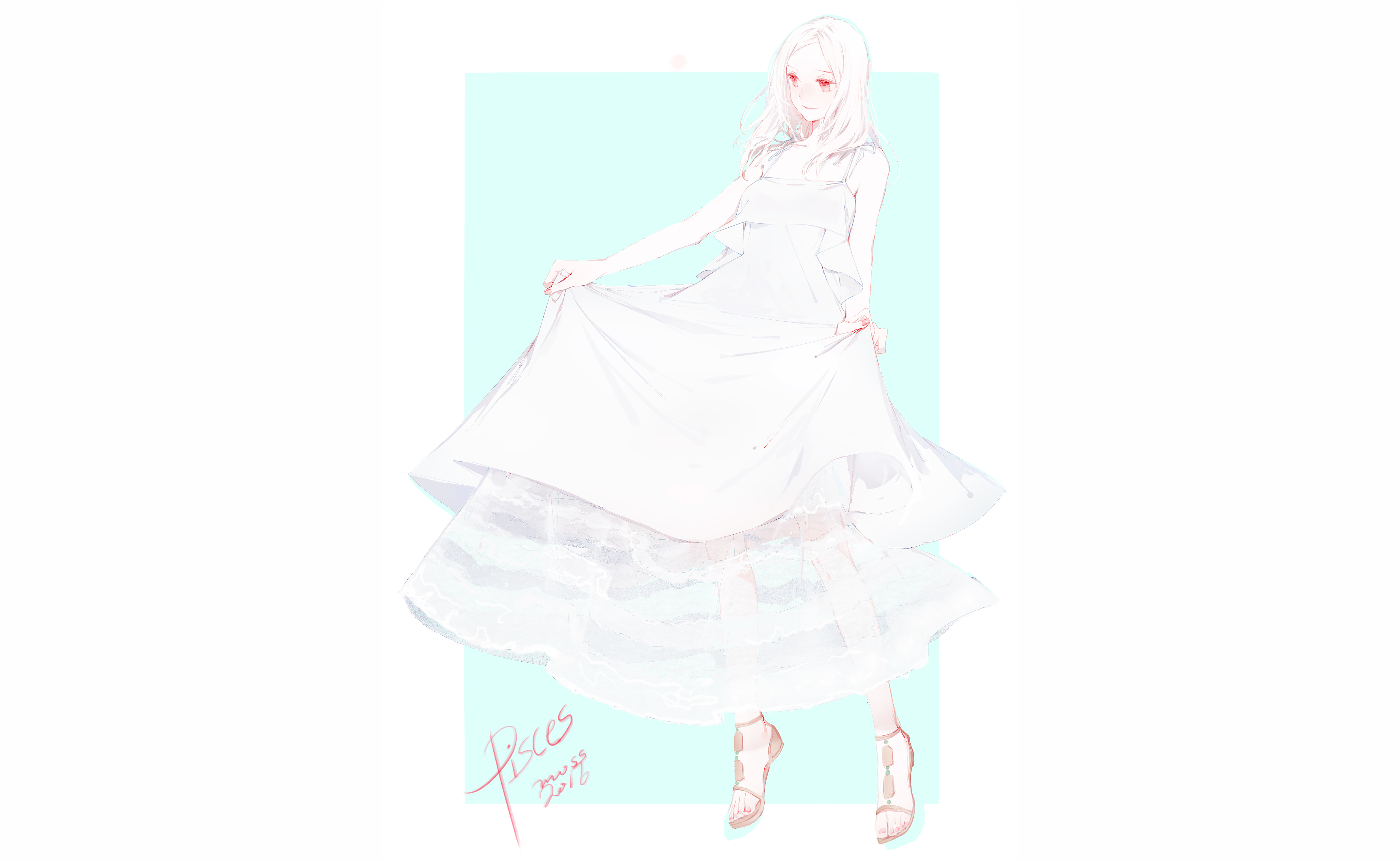 Anime girl in white dress HD Wallpaper
